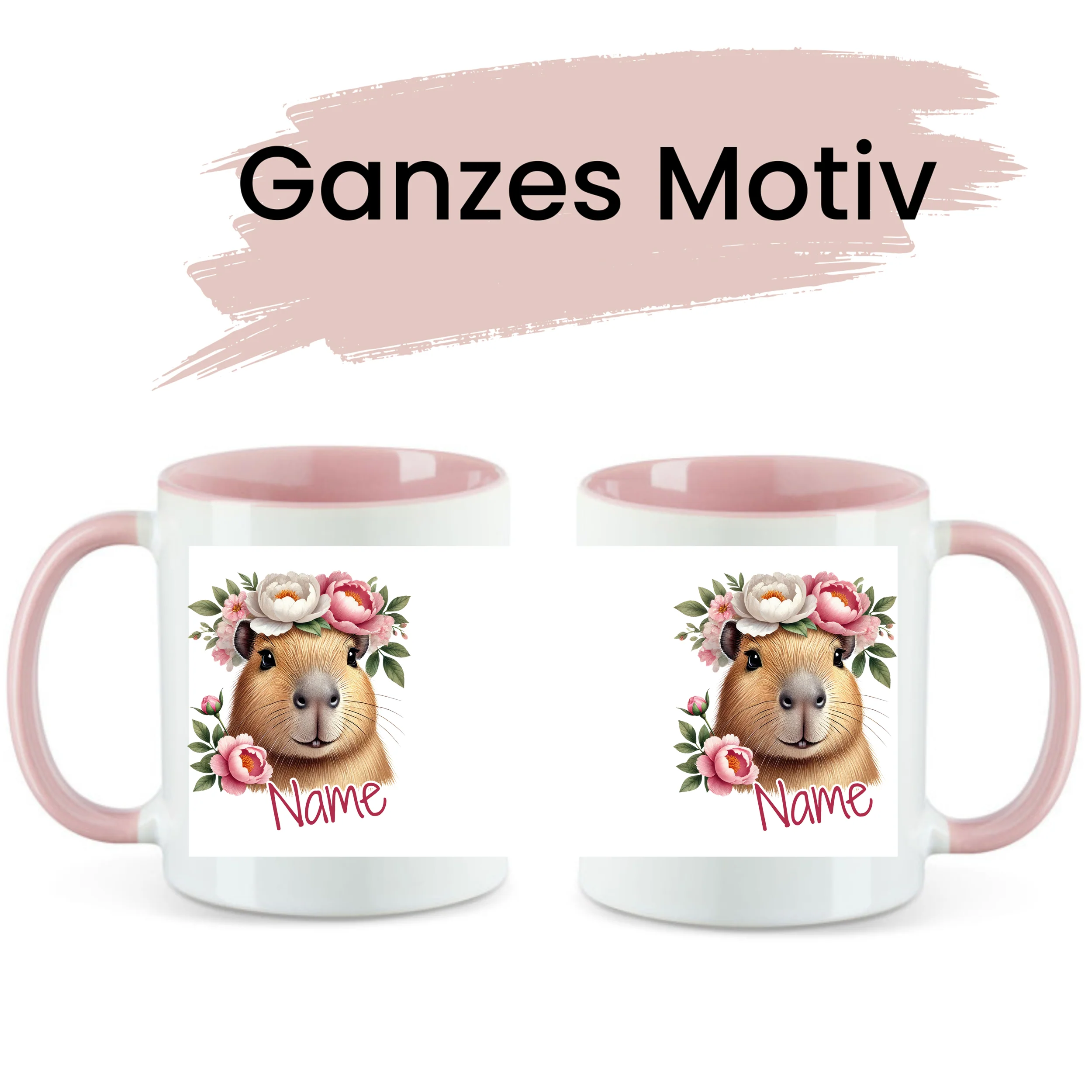 Personalisierte Tasse Capybara mit Blumen - Image 2