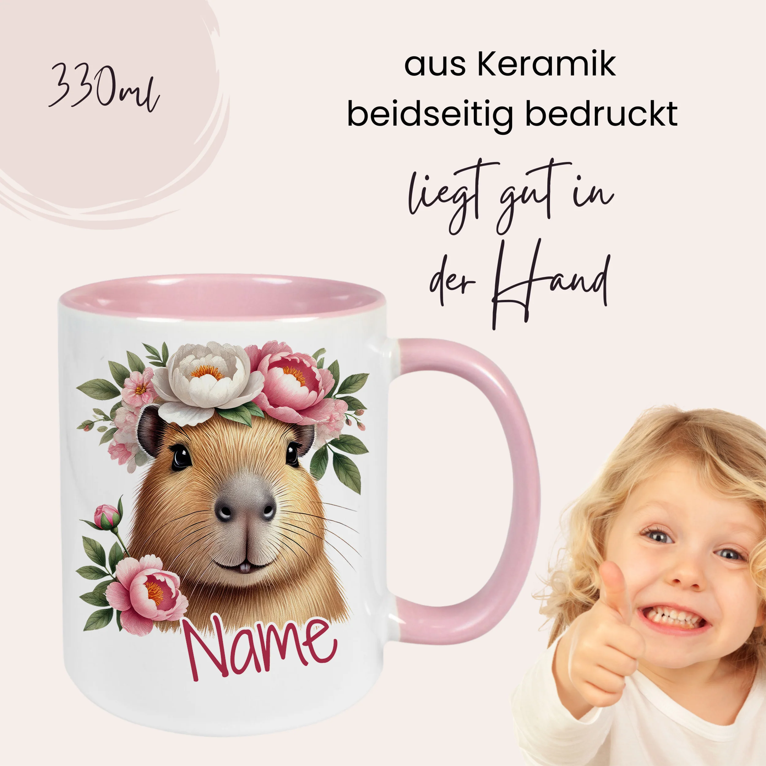 Personalisierte Tasse Capybara mit Blumen - Image 4
