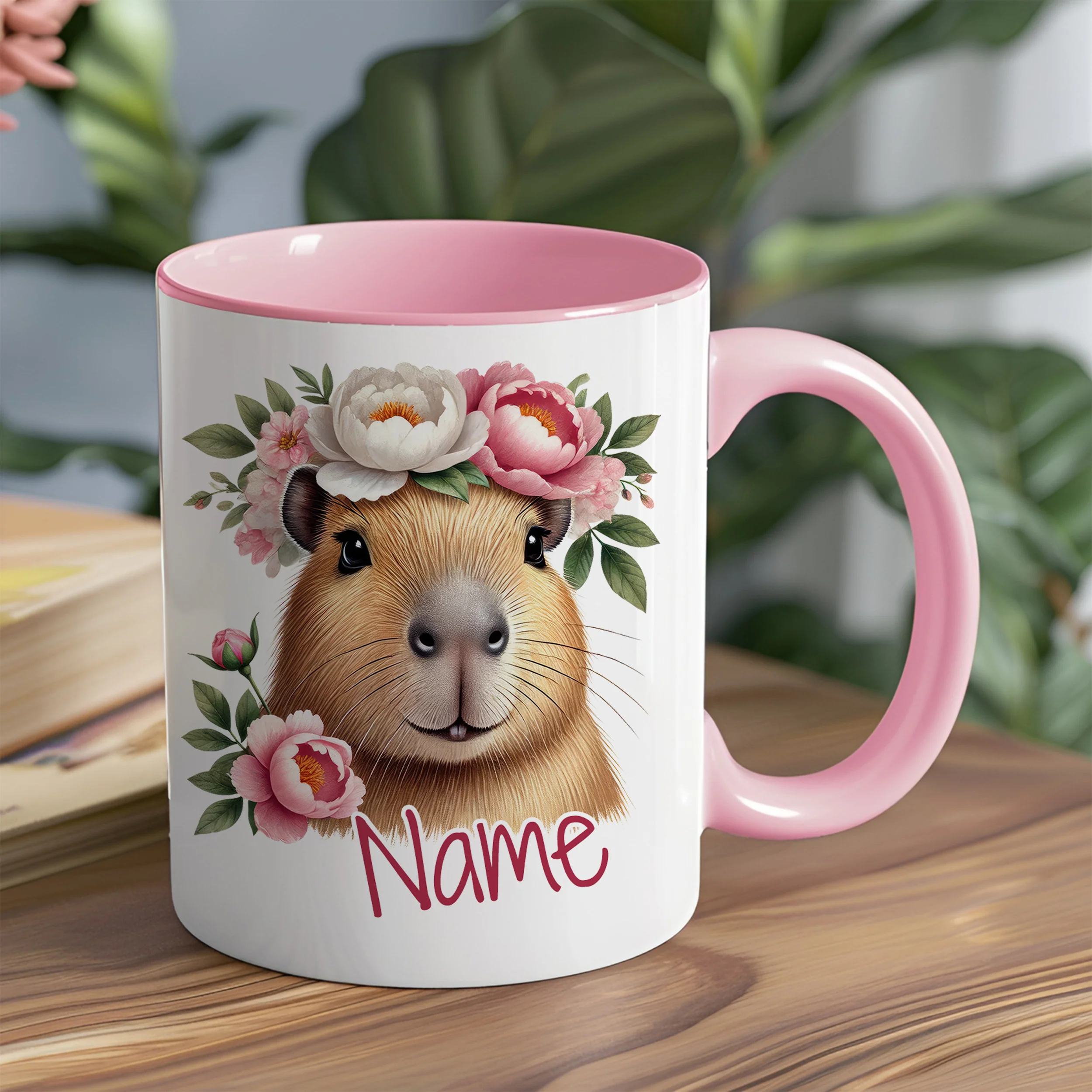 Personalisierte Tasse Capybara mit Blumen - Image 5