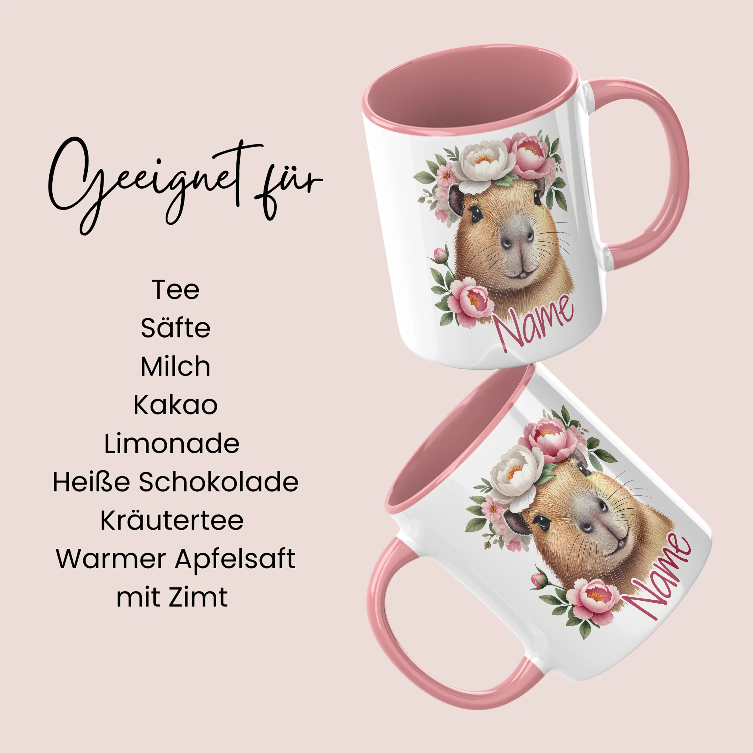 Personalisierte Tasse Capybara mit Blumen - Image 6