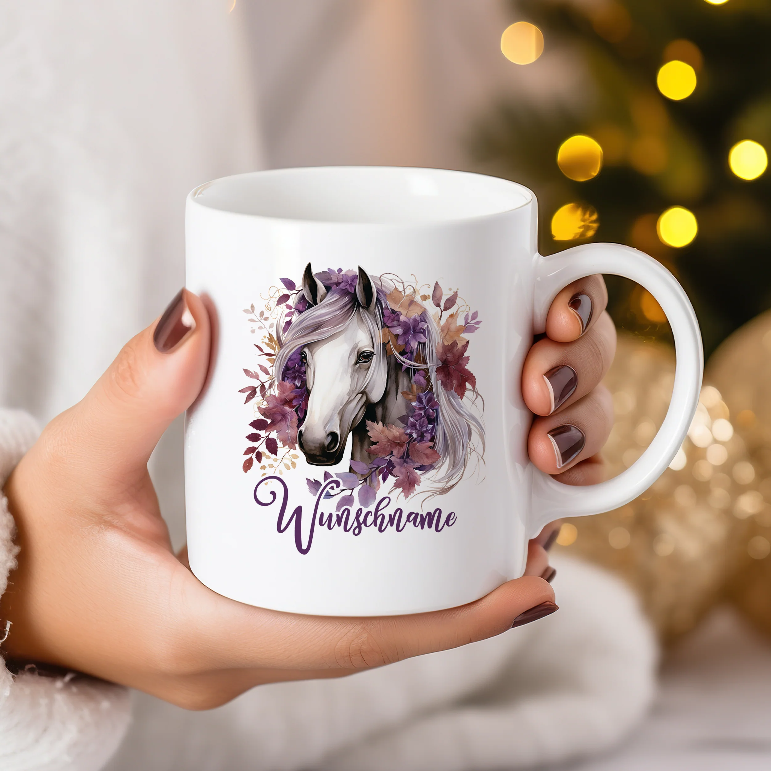 Personalisierte Tasse Pferd in Lila - Image 3