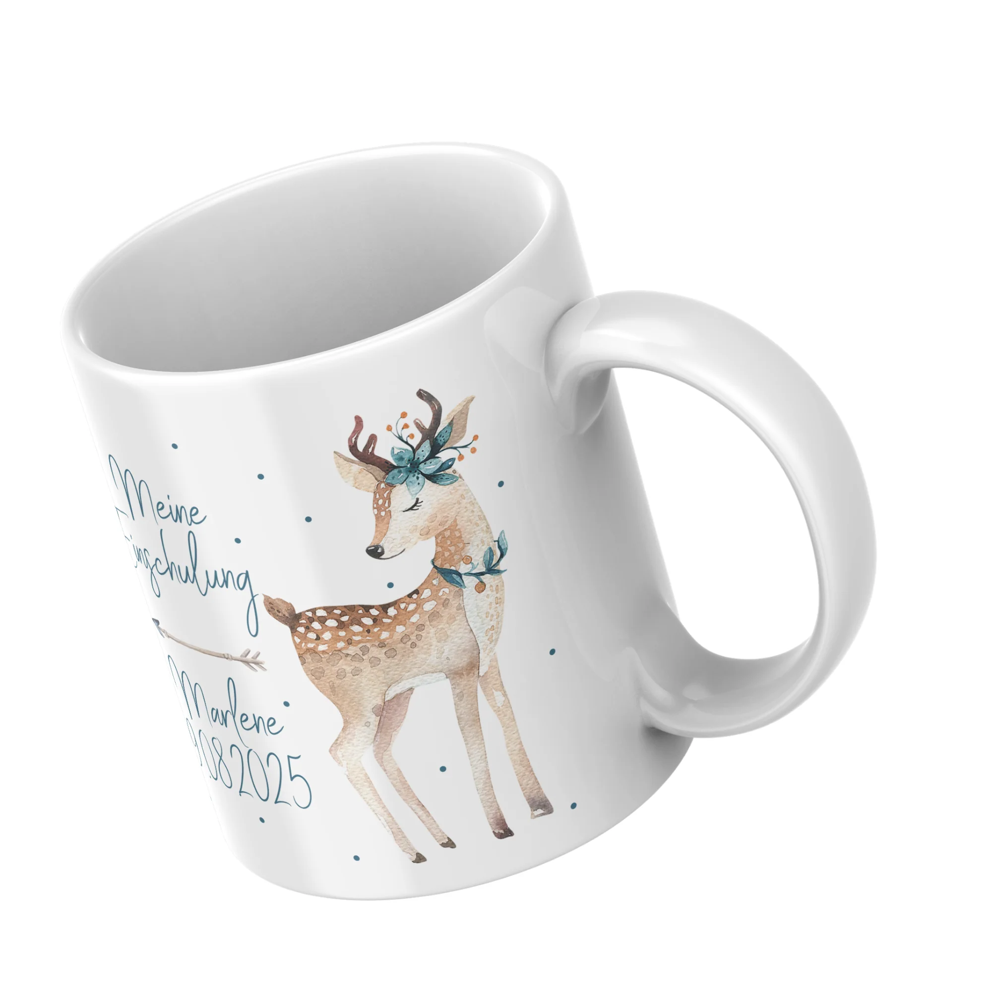 Personalisierte Tasse „Meine Einschulung“ mit Reh & Wunschdaten - Image 2