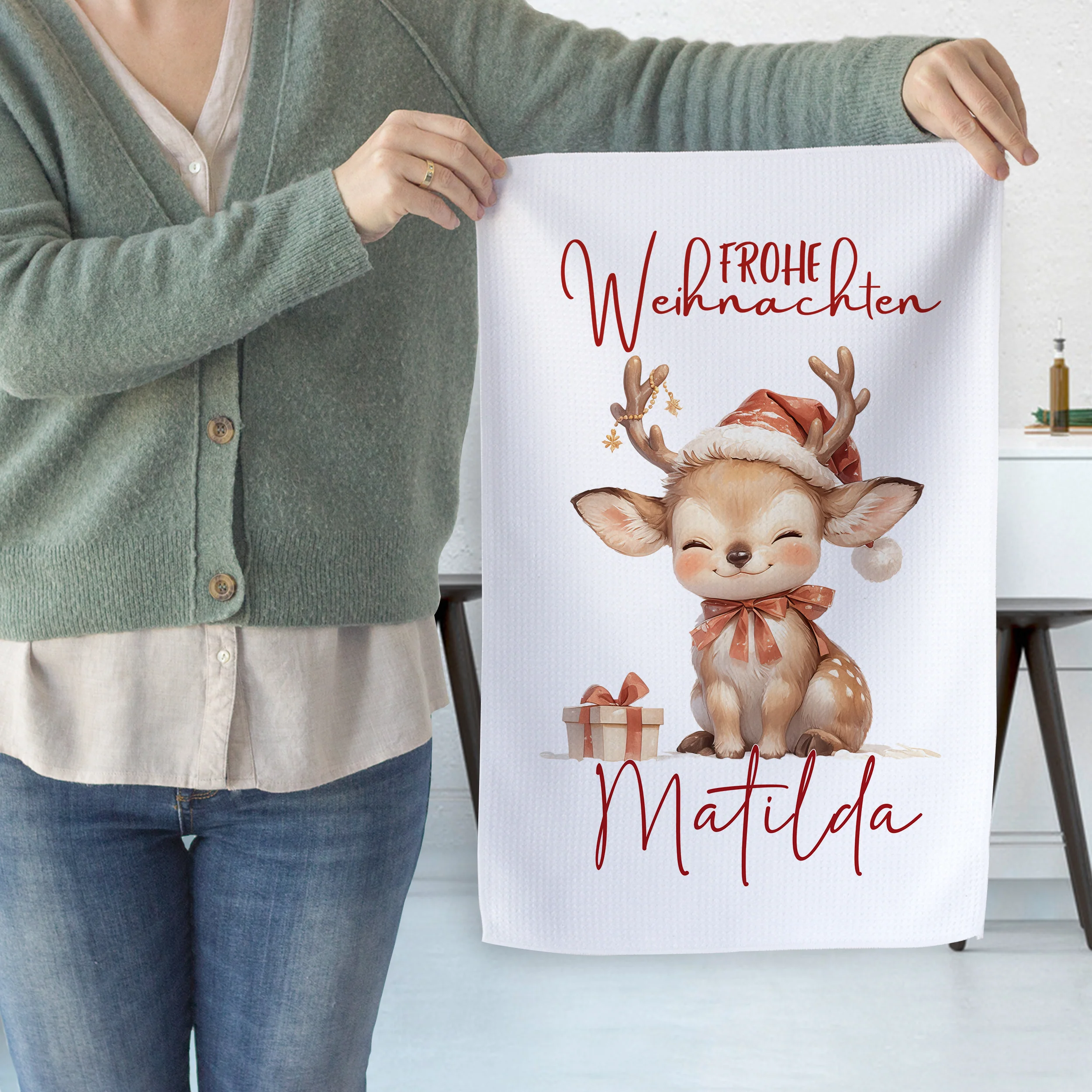 Personalisiertes Geschirrtuch - Frohe Weihnachten mit Reh Matilda - Image 2