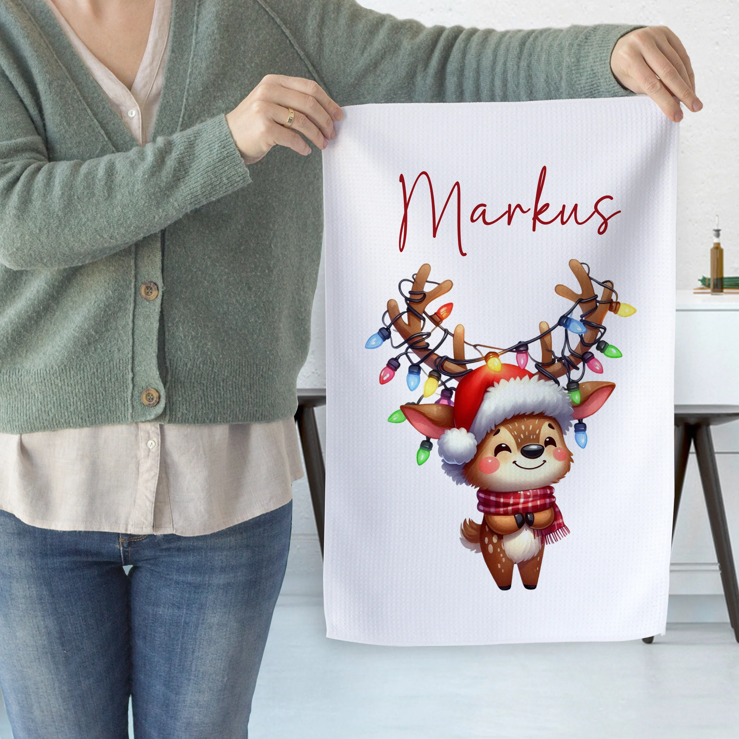Personalisiertes Geschirrtuch Rentier - Weihnachtsfreude für dein Zuhause - Image 2