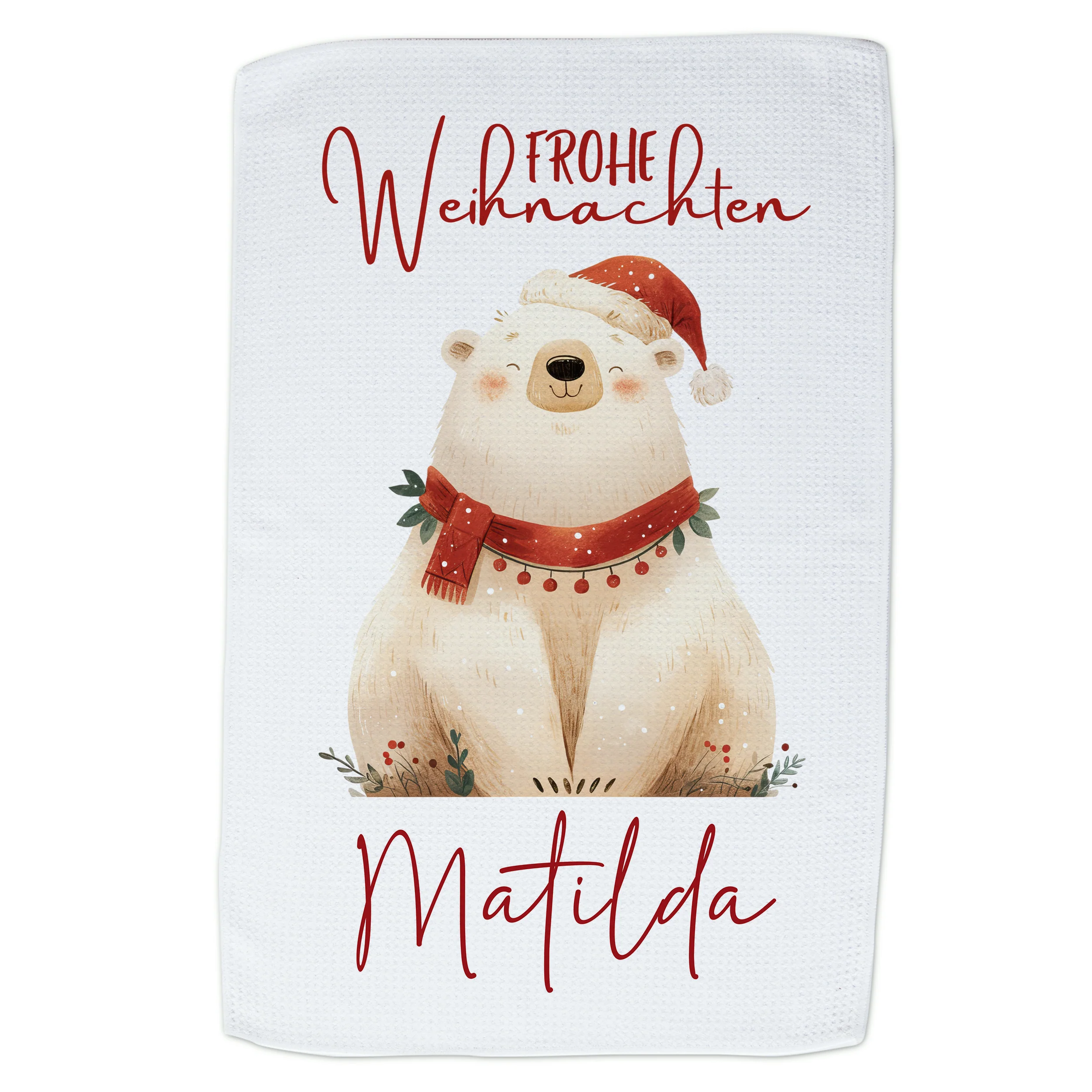 Personalisiertes Geschirrtuch Weihnachtsbär - Frohe Weihnachten Matilda