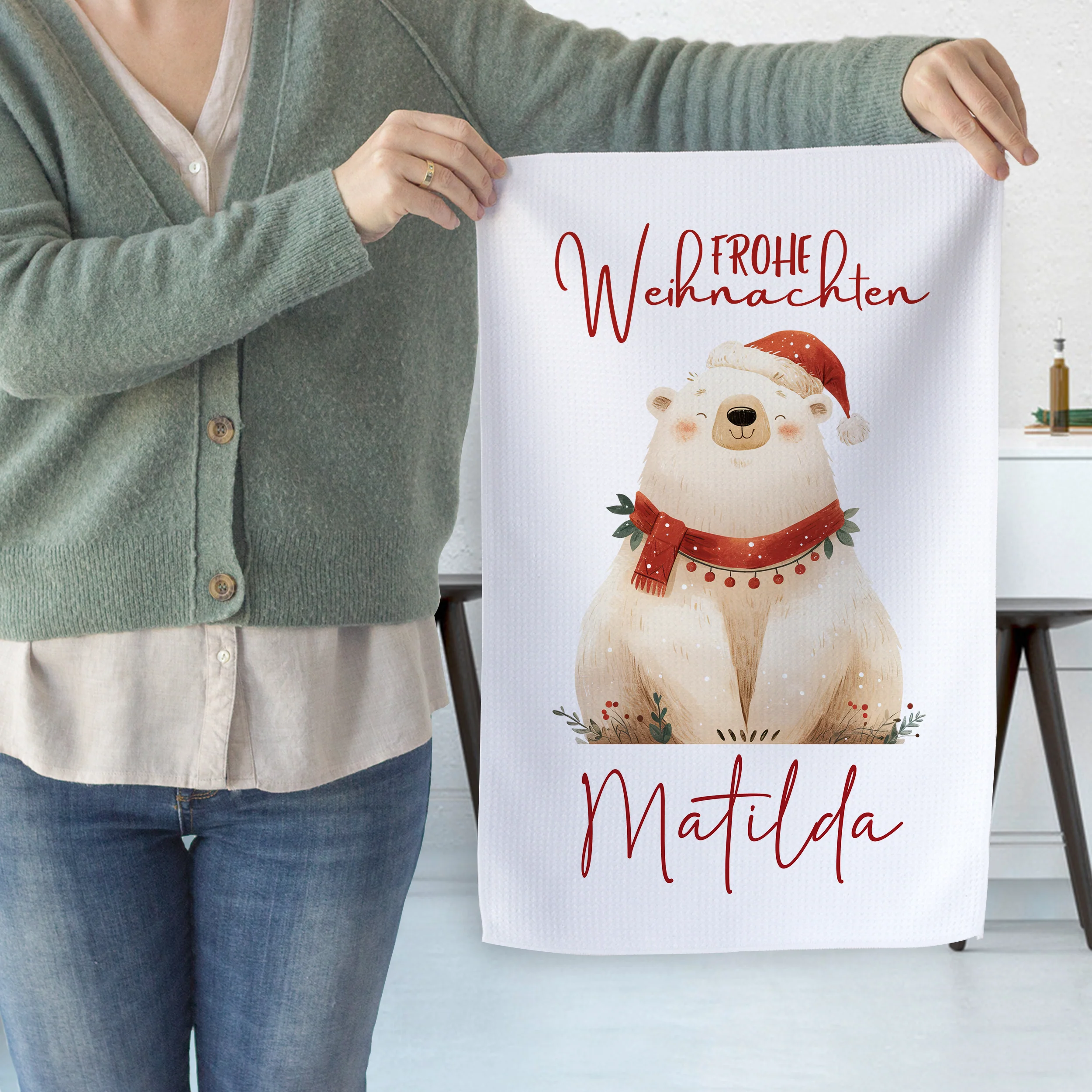 Personalisiertes Geschirrtuch Weihnachtsbär - Frohe Weihnachten Matilda - Image 2