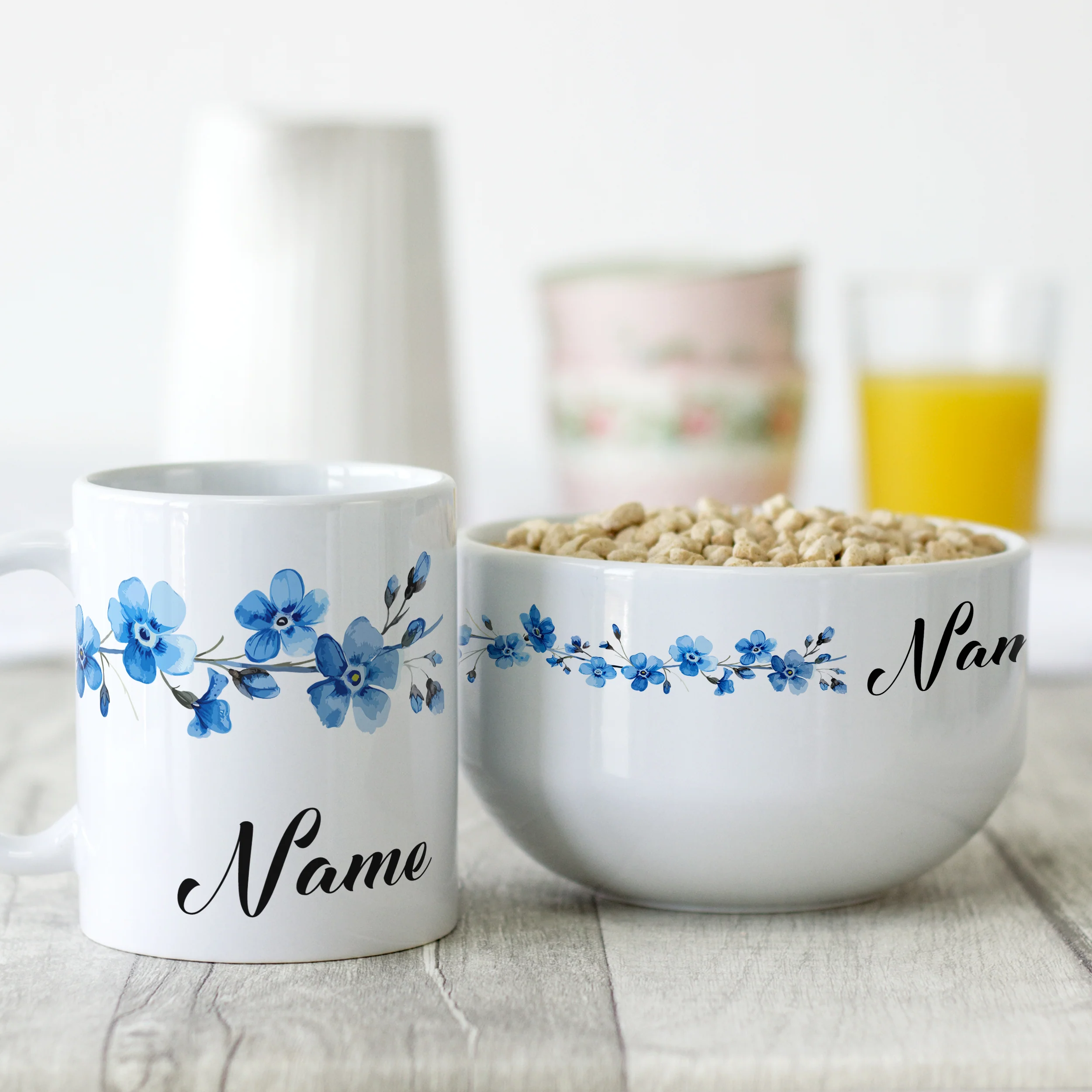 Set Müslischale mit Tasse - Blaue Blüten - Image 2