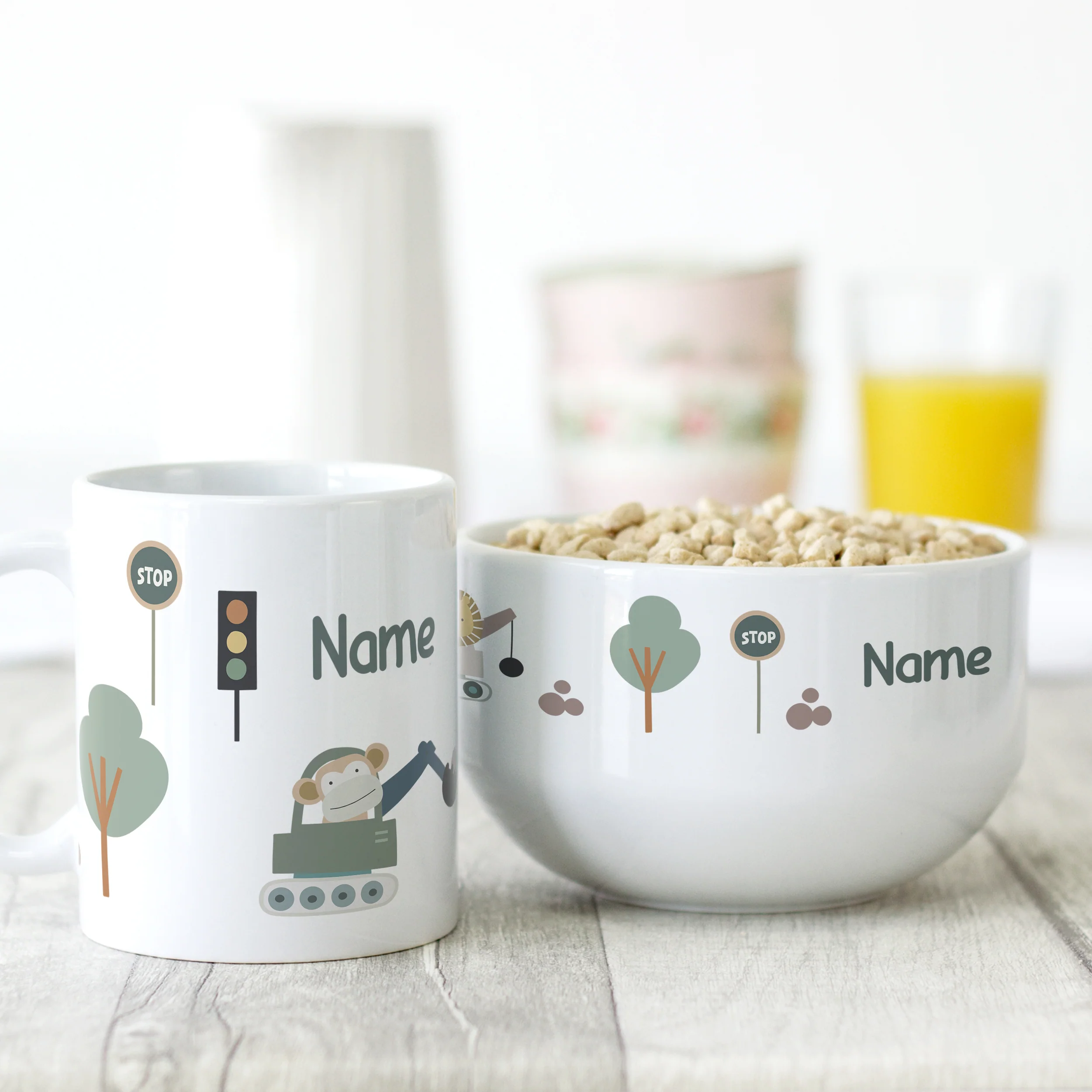 Set Müslischale mit Tasse mit Baustellen Tieren - Image 2