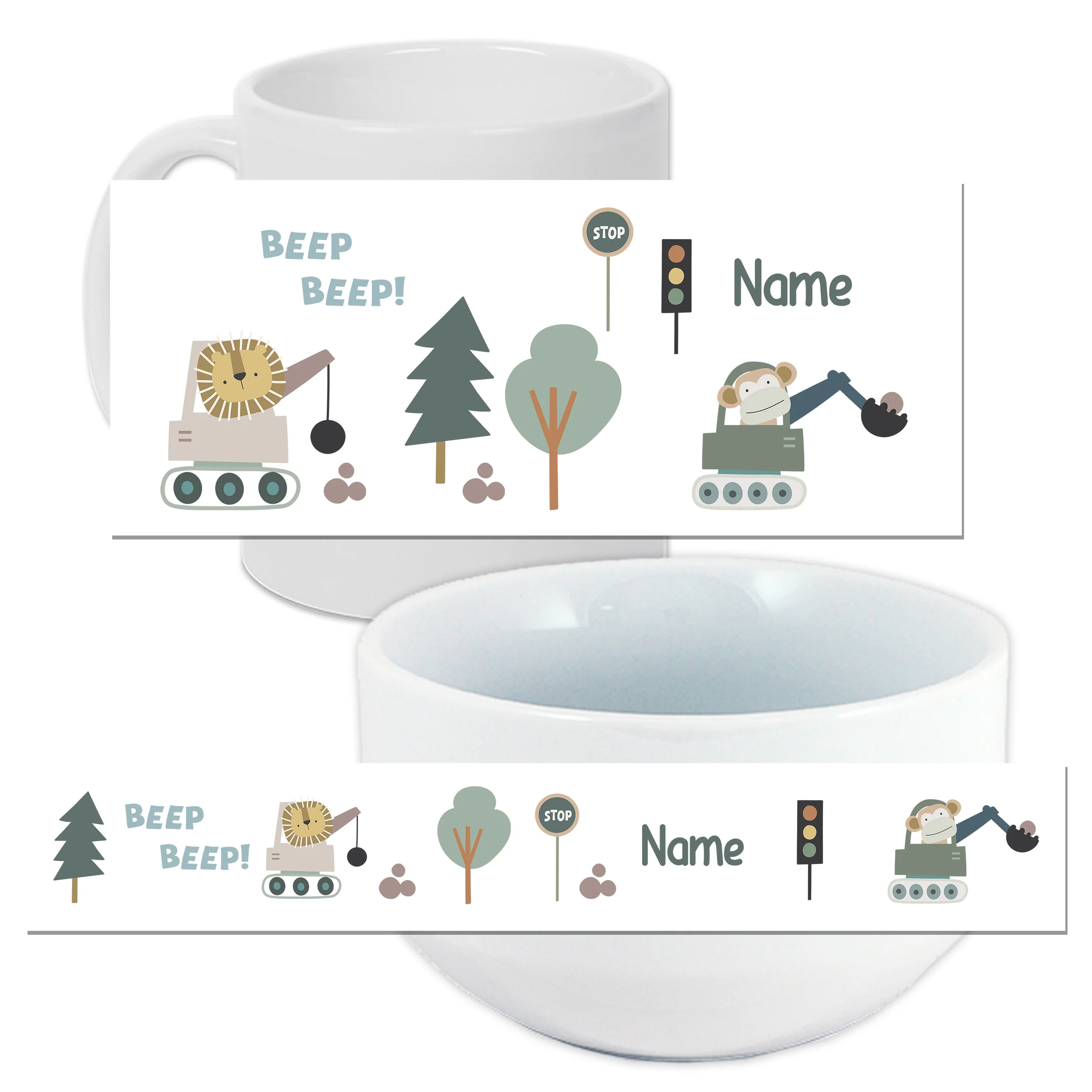 Set Müslischale mit Tasse mit Baustellen Tieren - Image 3