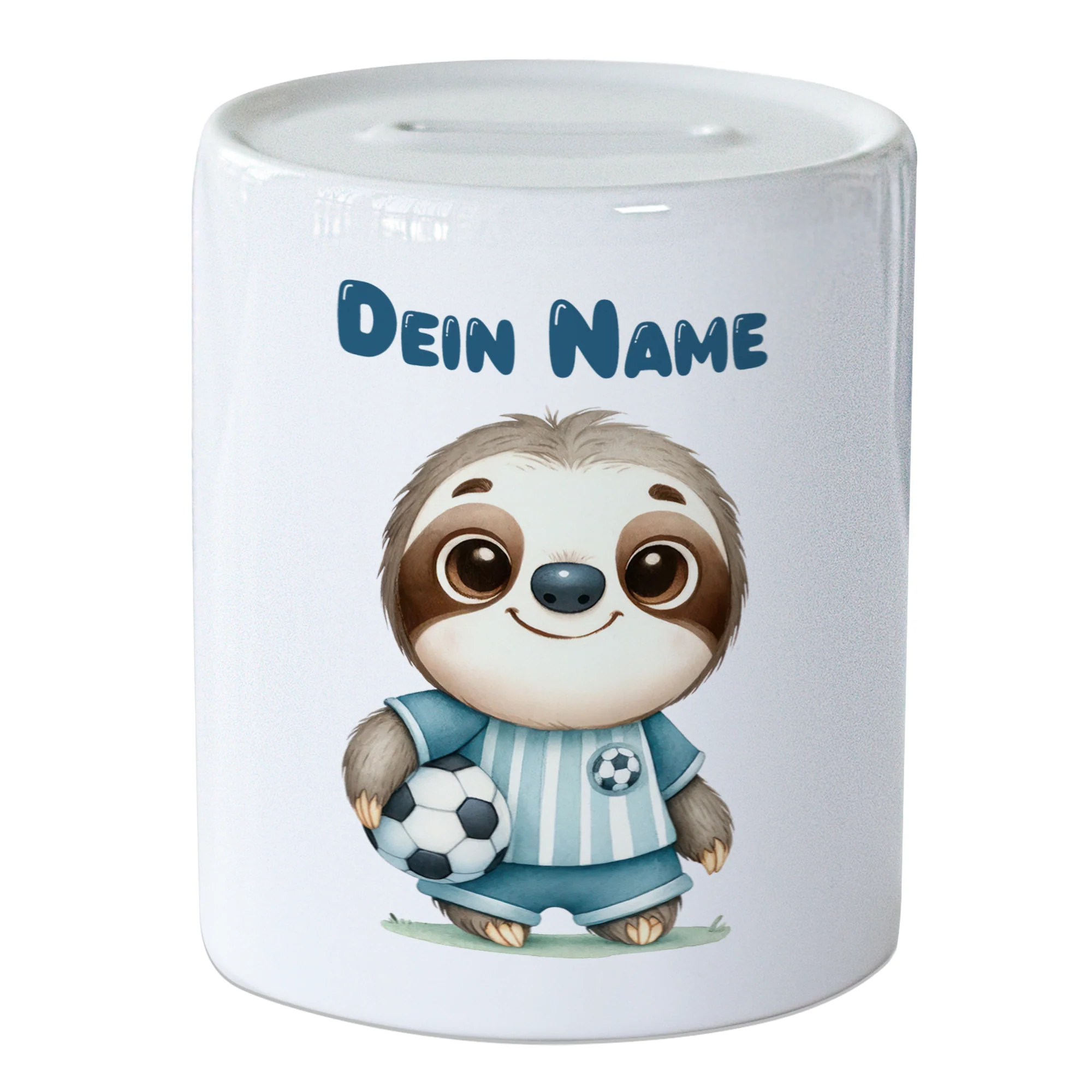 Spardose mit niedlichem Faultier - Für kleine Fußballfans