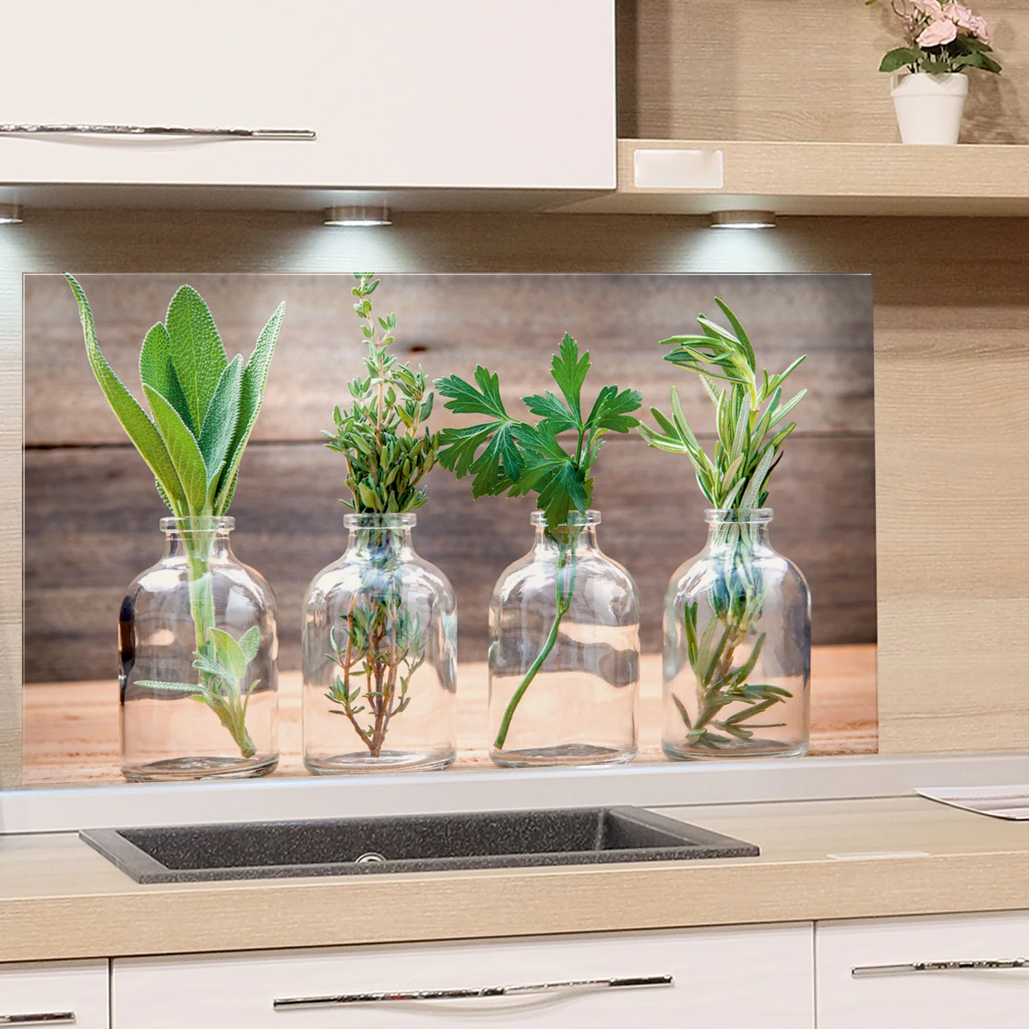 Spritzschutz Frische Kräuter in Glasflaschen - Image 2