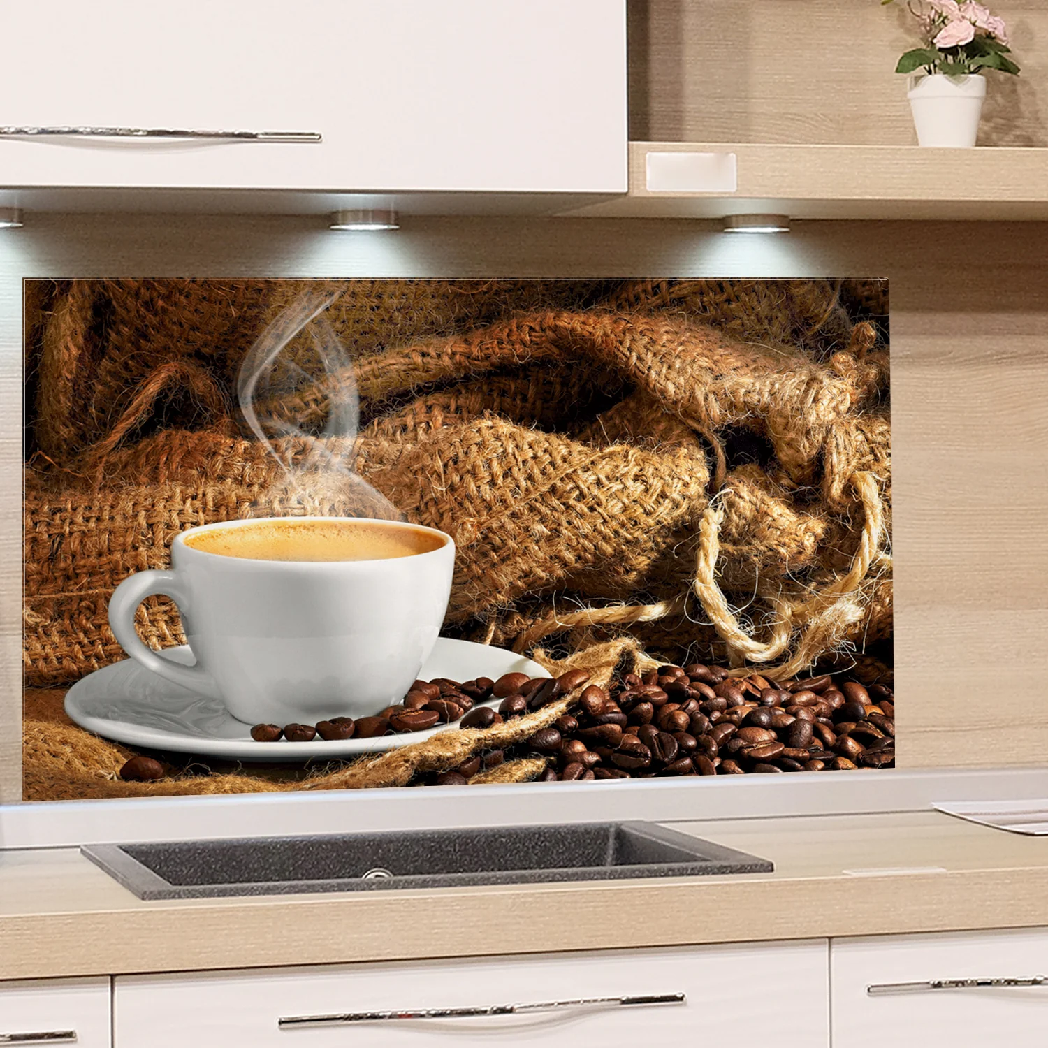 Spritzschutz Kaffee & Kaffeebohnen in Rustikal-Optik - Image 2