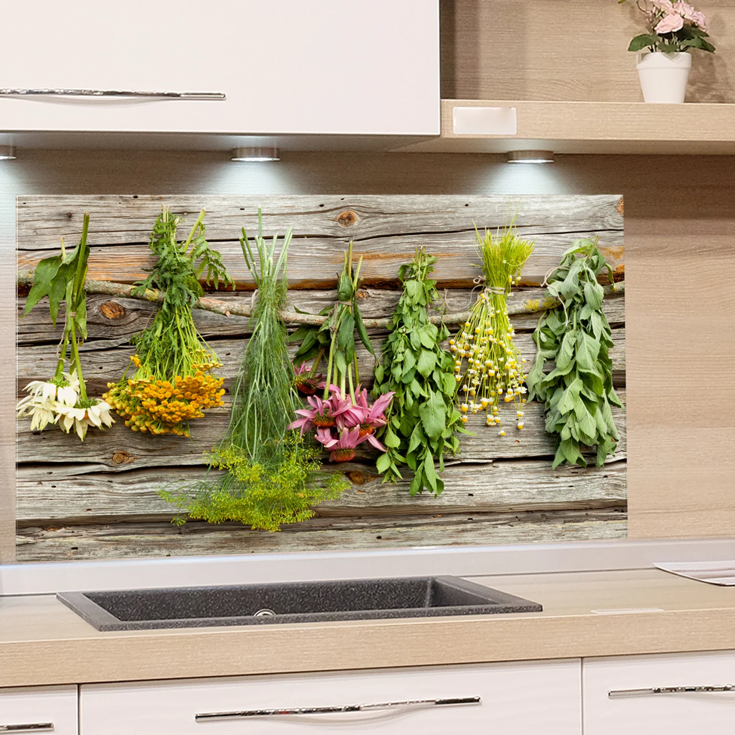 Spritzschutz Kräuter & Wildblumen auf Holz - Image 2