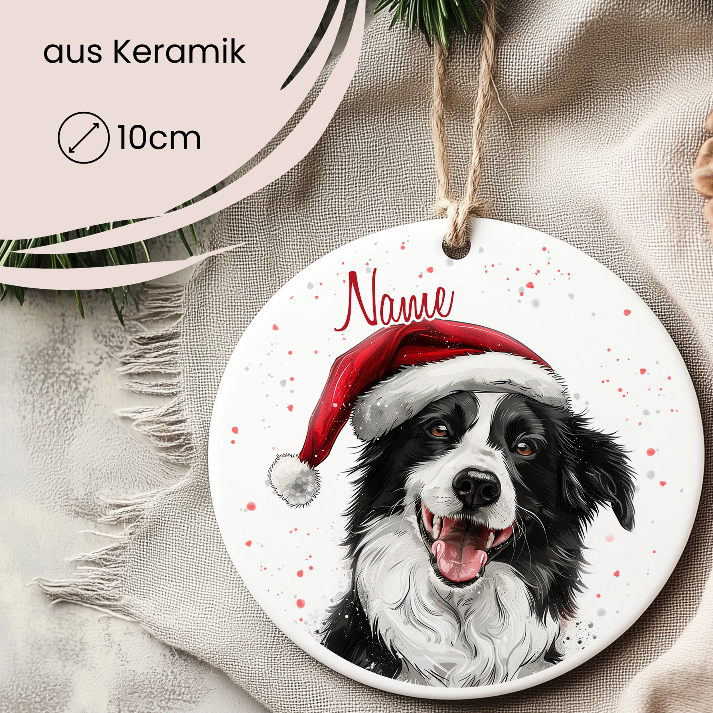 Tannenbaum Aufhänger Border Collie Weihnachtsmütze - Image 2
