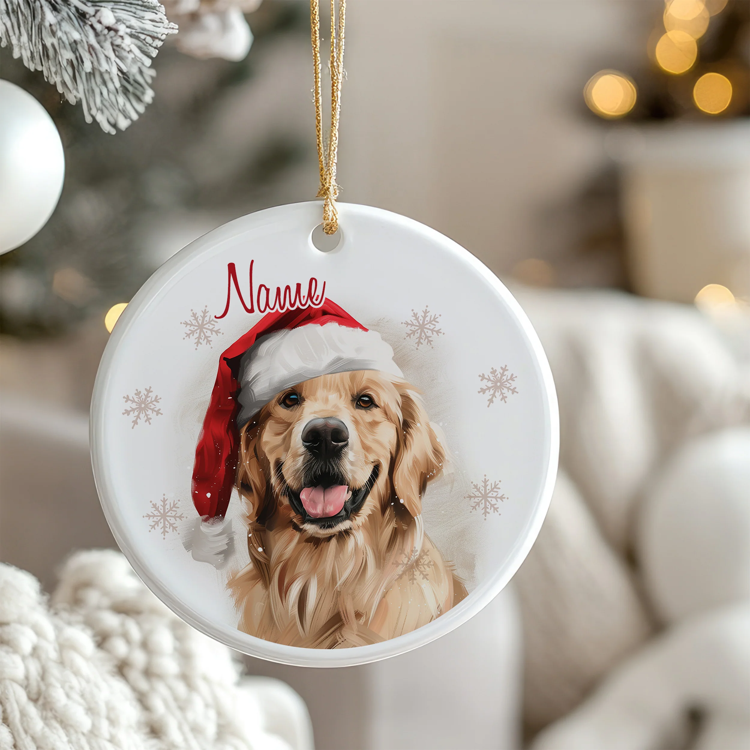 Tannenbaum Aufhänger Golden Retreiver mit Weihnachtsmütze