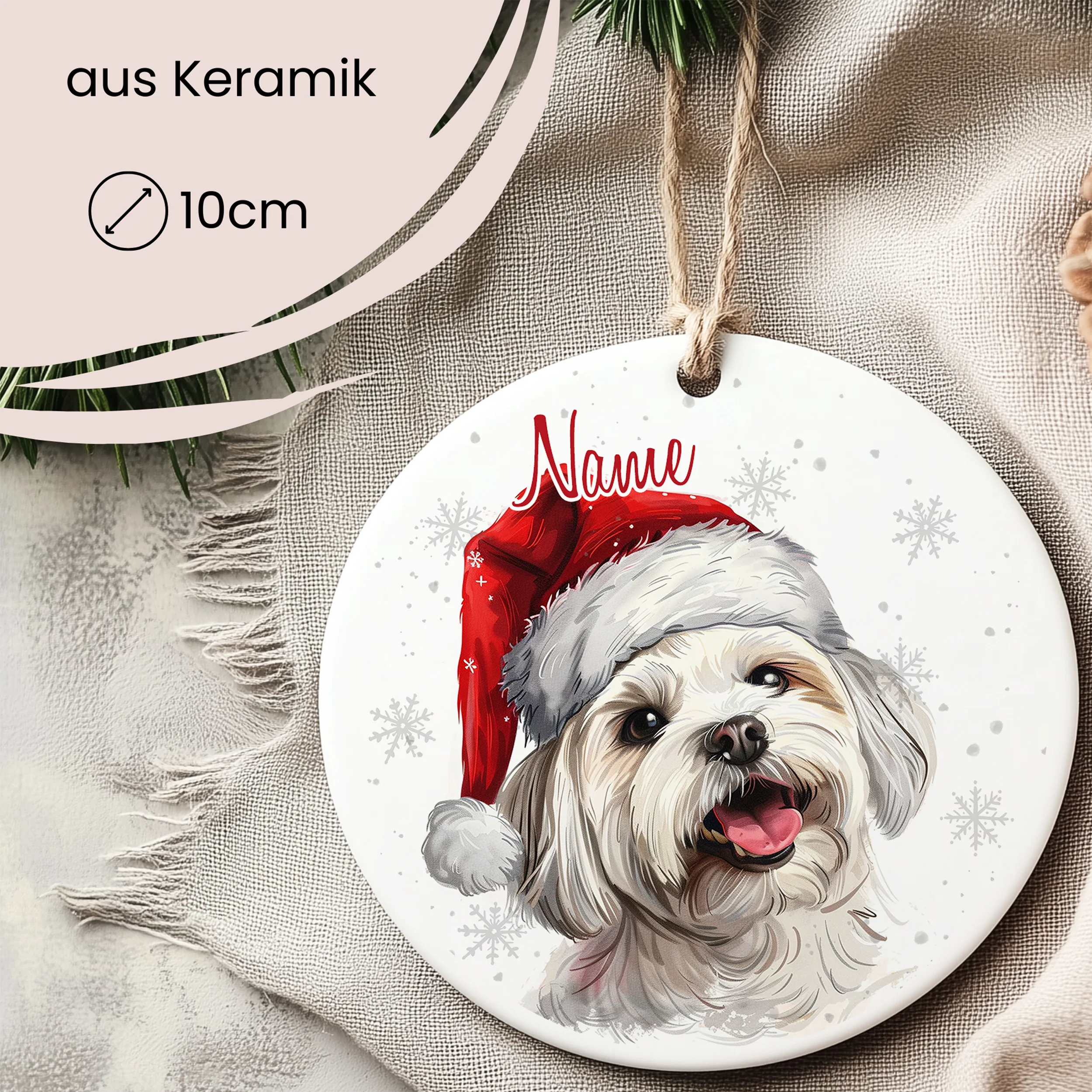 Tannenbaum Aufhänger Maltese mit Weihnachtsmütze - Image 2