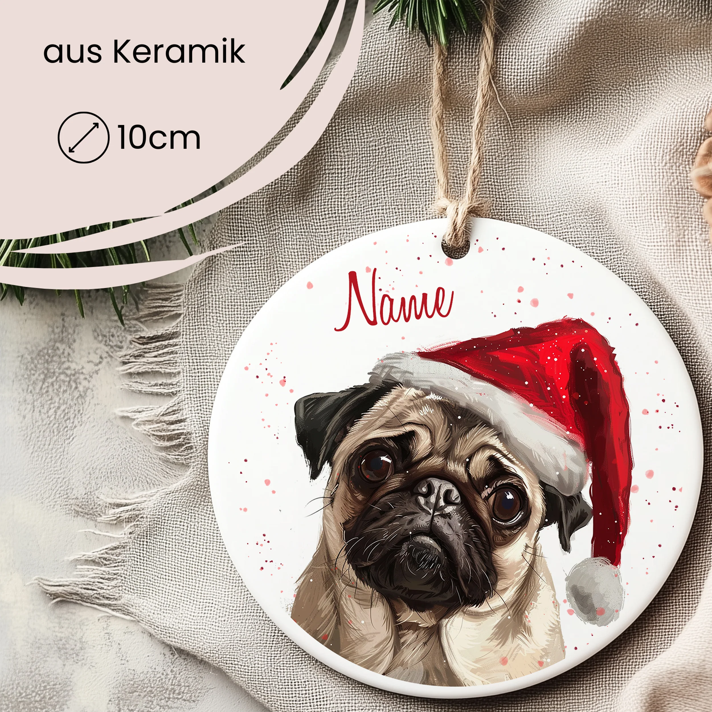 Tannenbaum Aufhänger Mops mit Weihnachtsmütze - Image 2