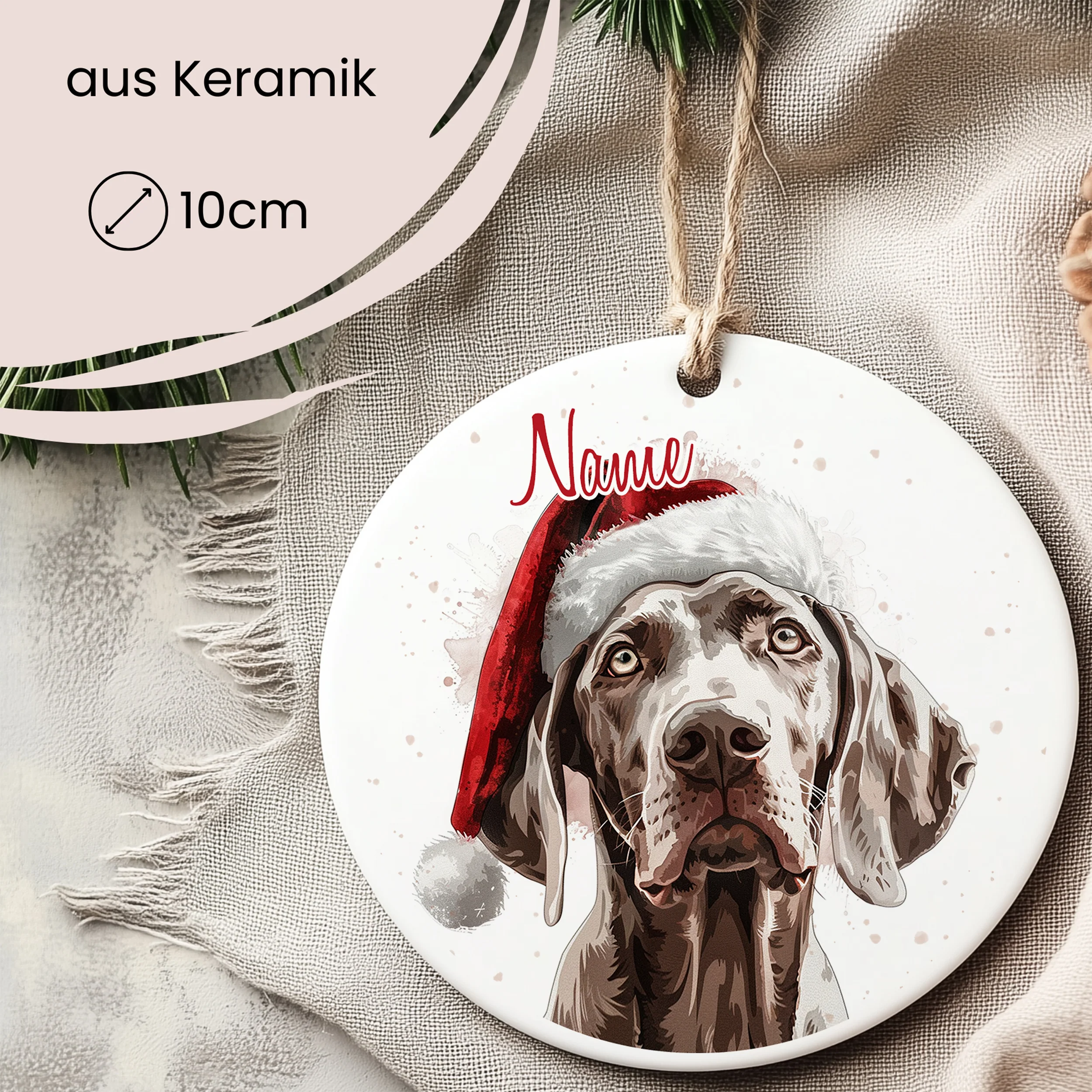 Tannenbaum Aufhänger Weimaraner mit Weihnachtsmütze - Image 2