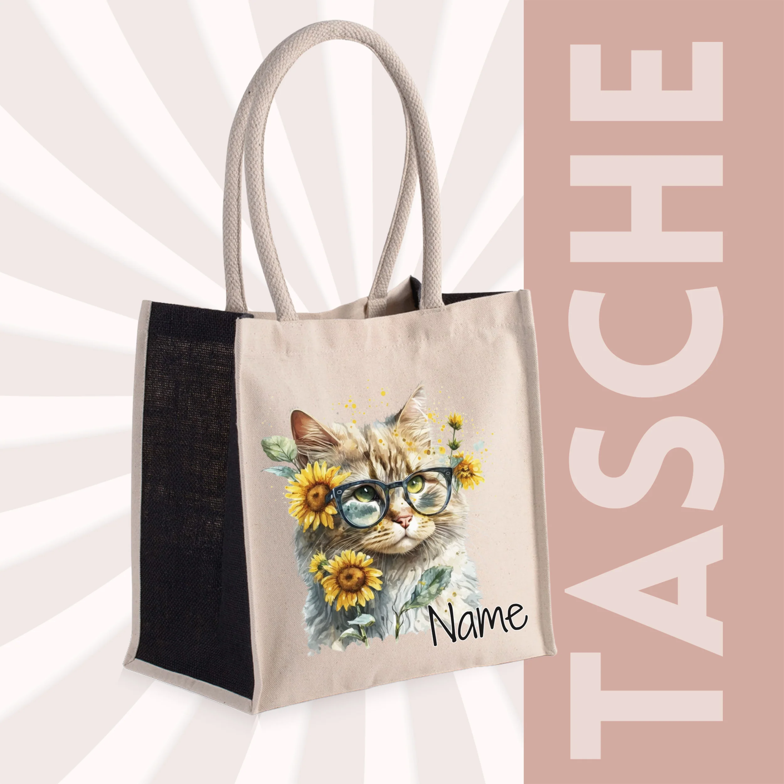 Tasche Katze mit Sonnenblumen - Image 3
