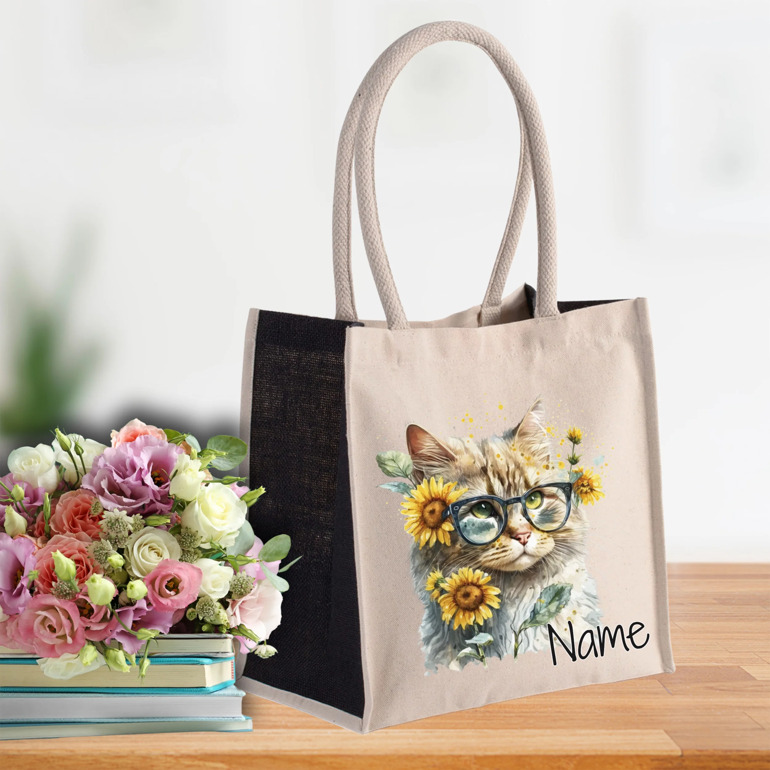 Tasche Katze mit Sonnenblumen - Image 4