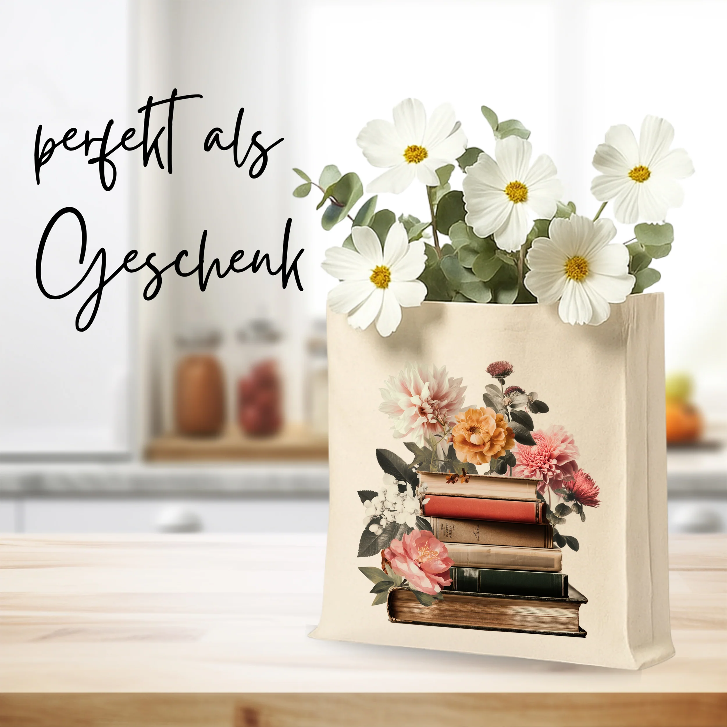 Tasche mit Blumen und Büchern - Für Bücherliebhaber und Naturfreunde - Image 2
