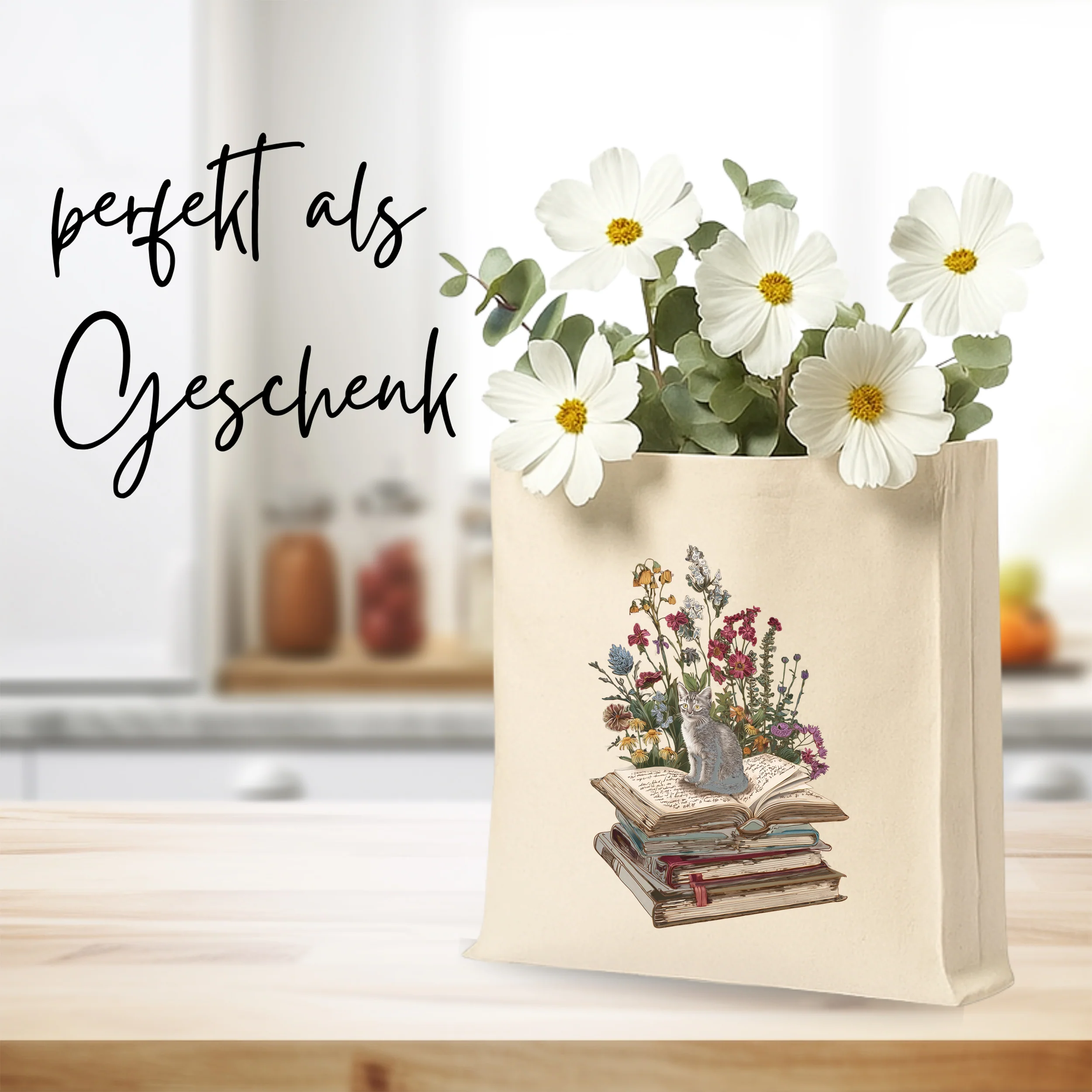 Tasche mit Katze und Blumen - Für Bücherliebhaber - Image 2