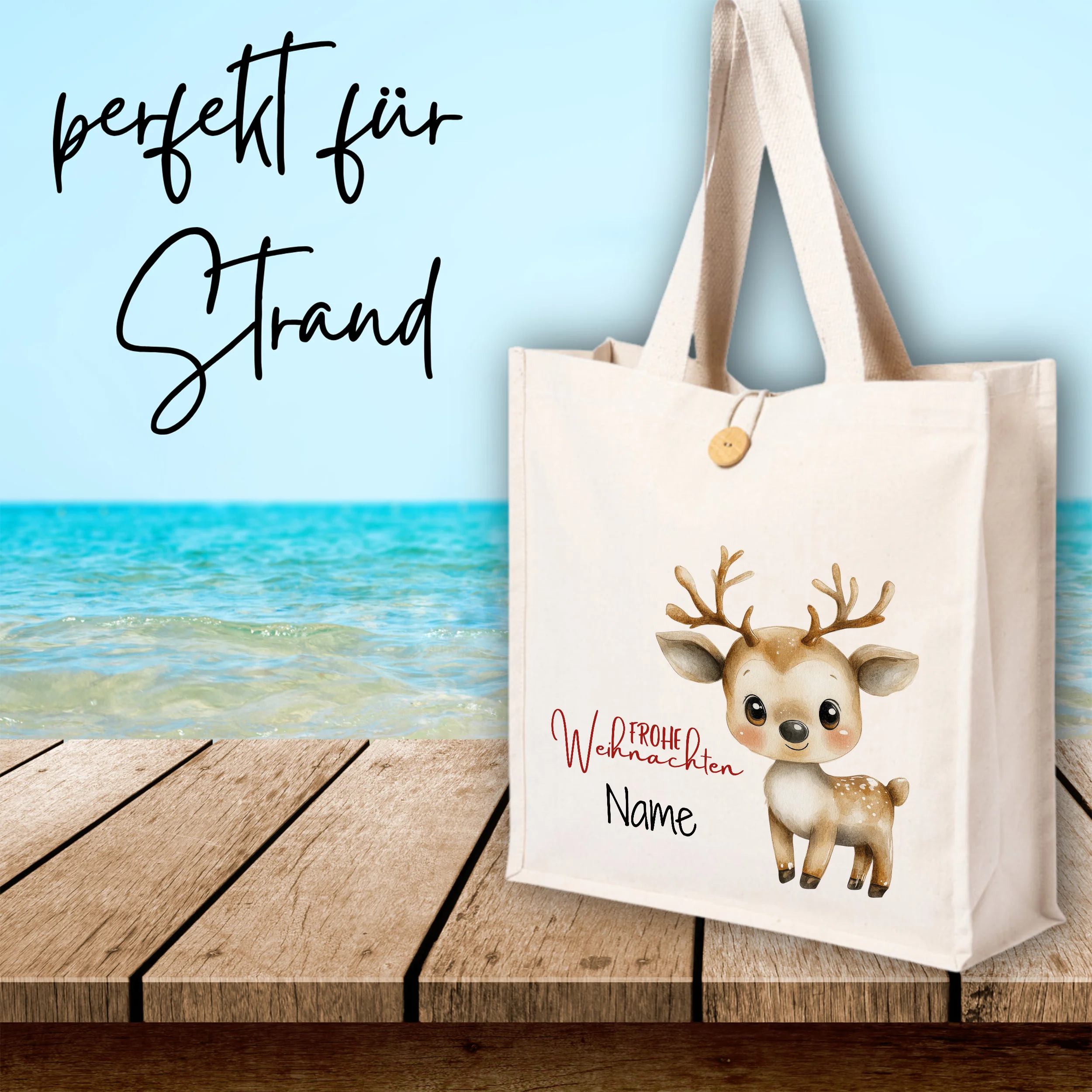 Tasche mit niedlichem Rentier - Frohe Weihnachten mit deinem Namen - Image 4
