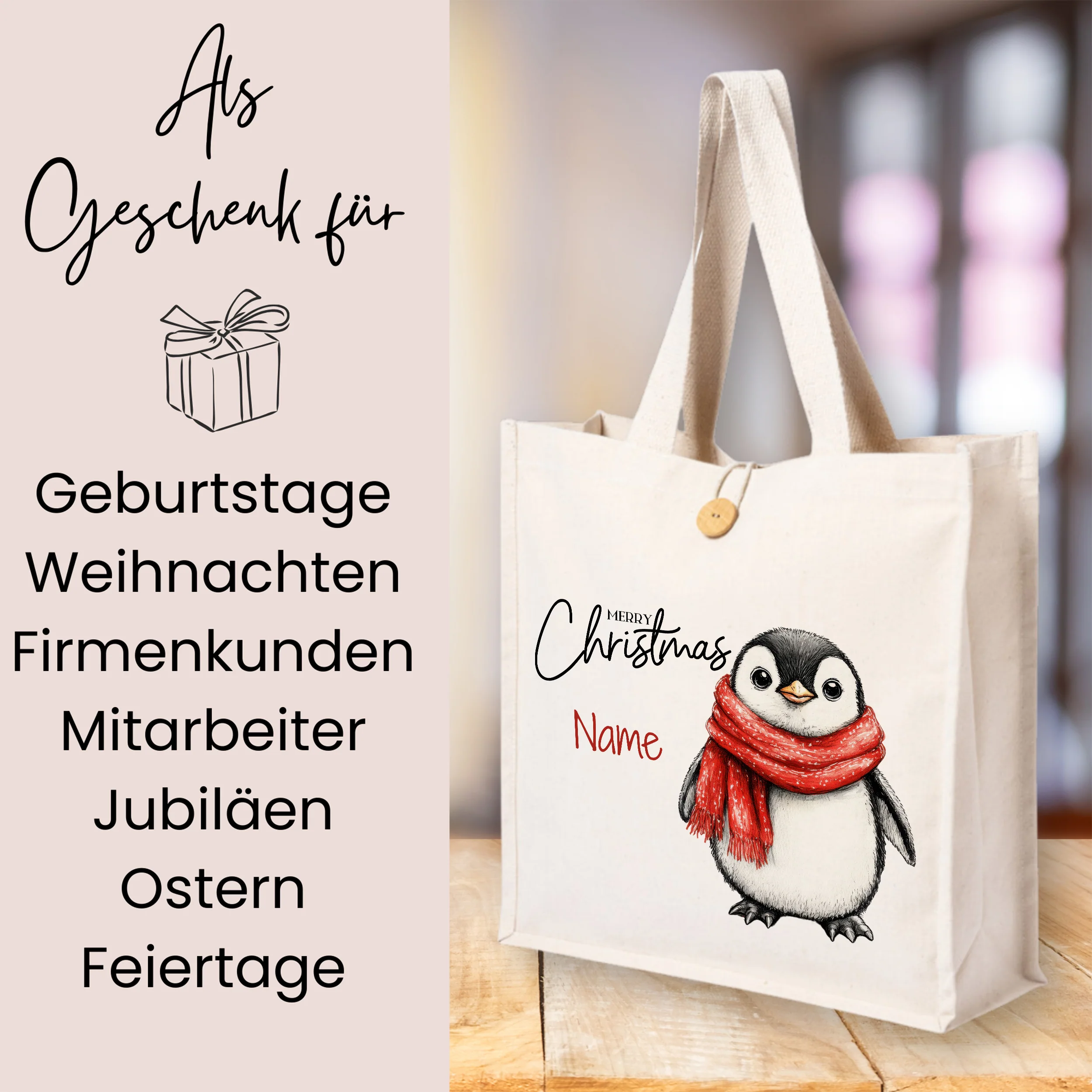Tasche Pinguin - Fröhliche Weihnachten mit Name - Image 3