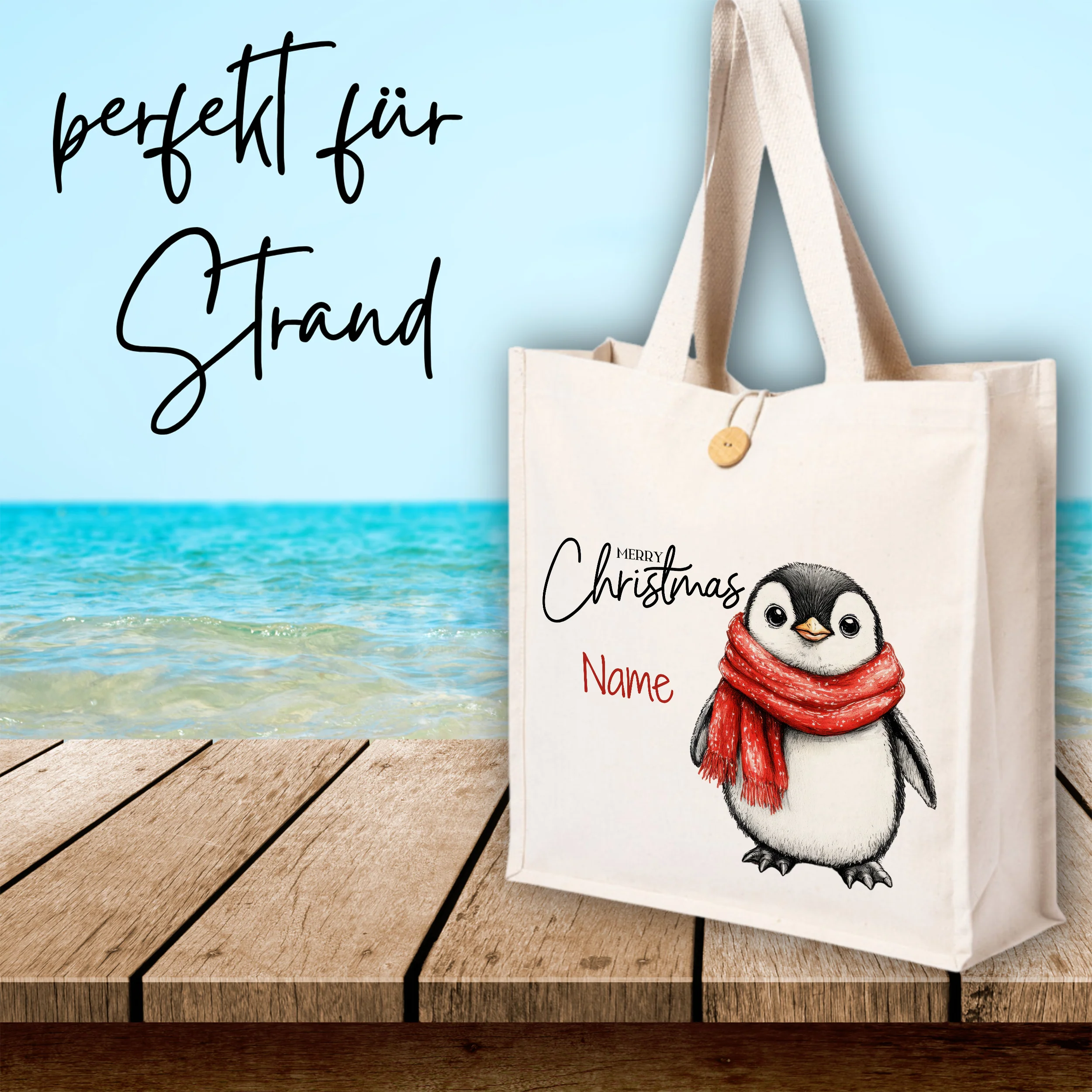 Tasche Pinguin - Fröhliche Weihnachten mit Name - Image 4
