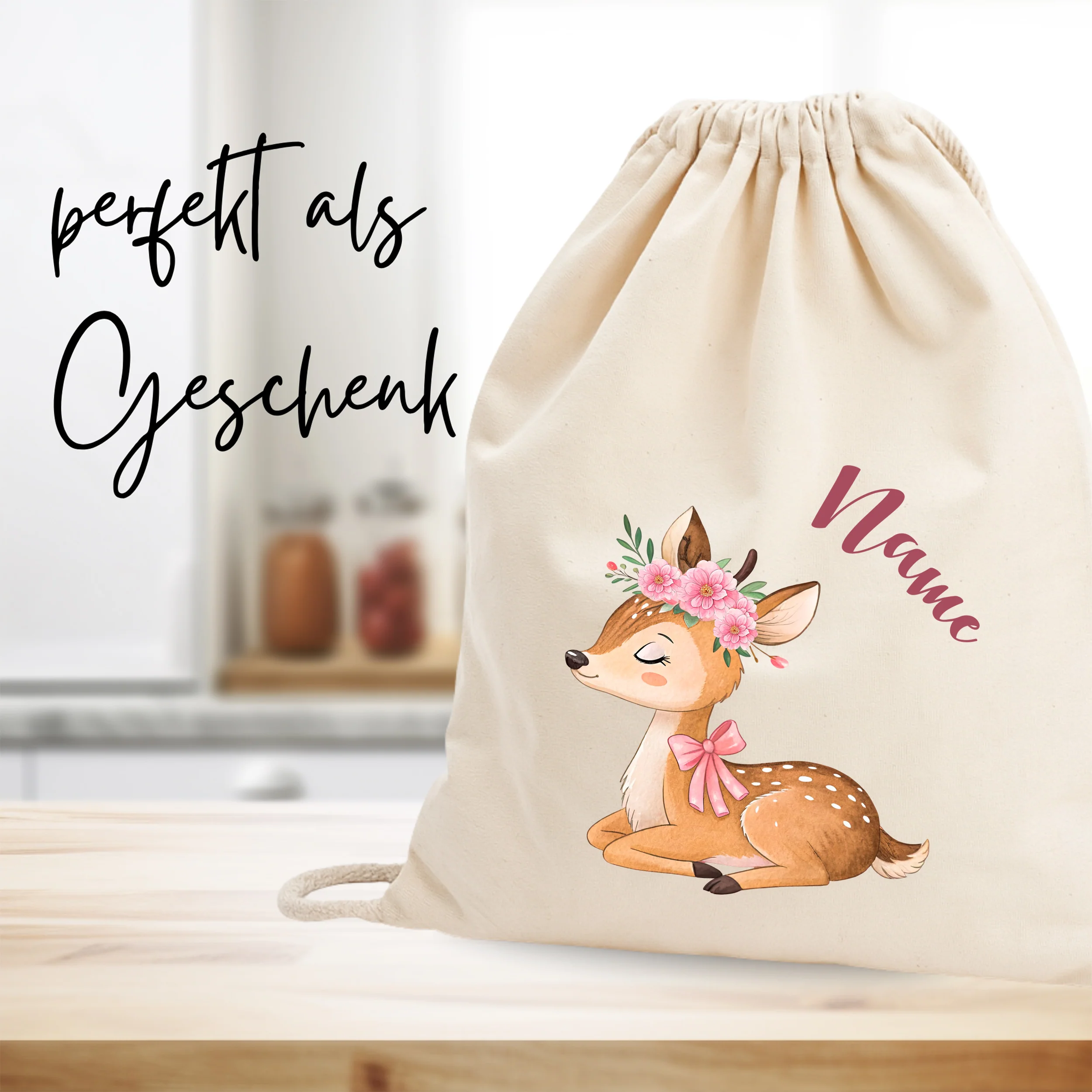 Tasche Reh mit Blumen - Image 2