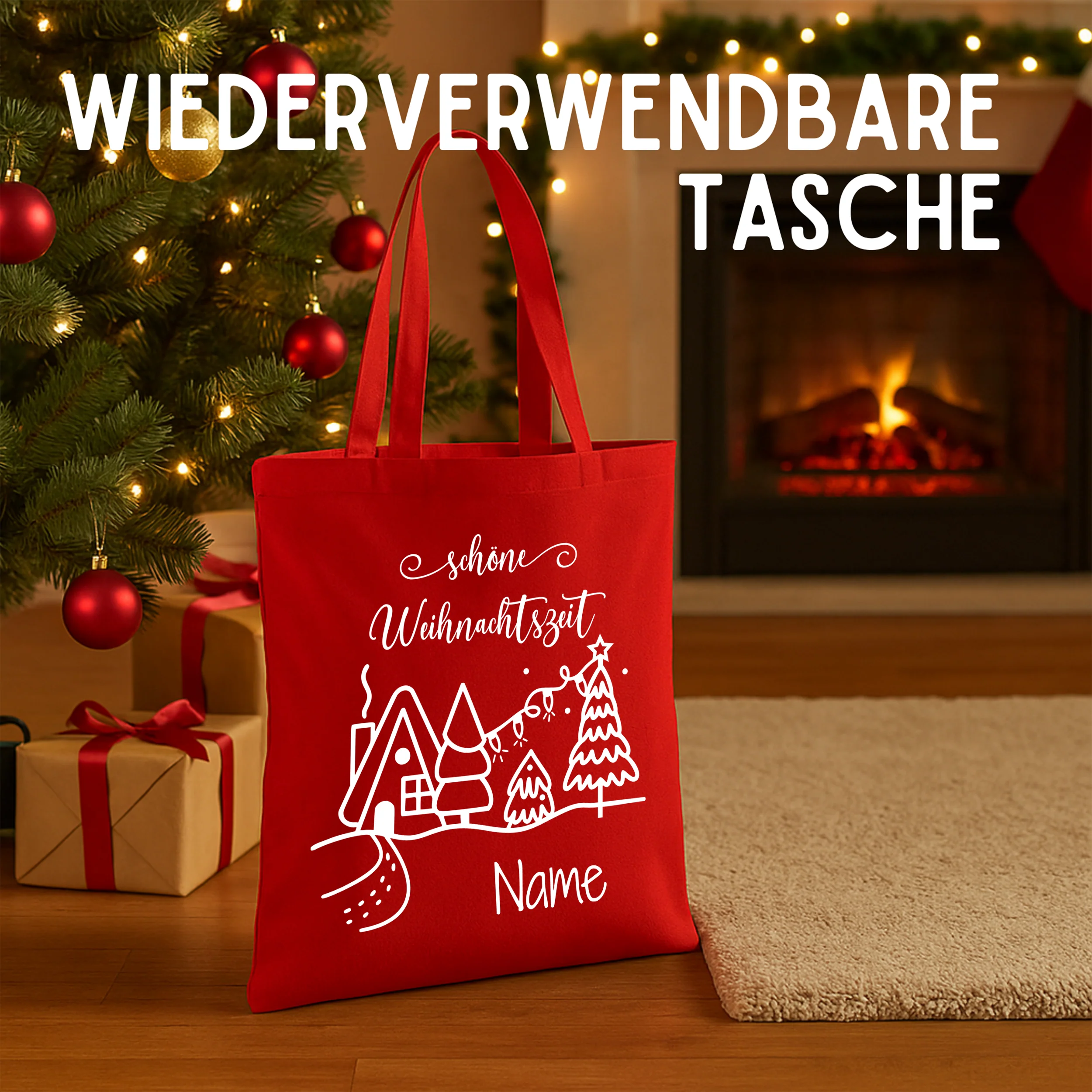 Tasche Weihnachten - Fröhliche Feiertage im roten Design - Image 2