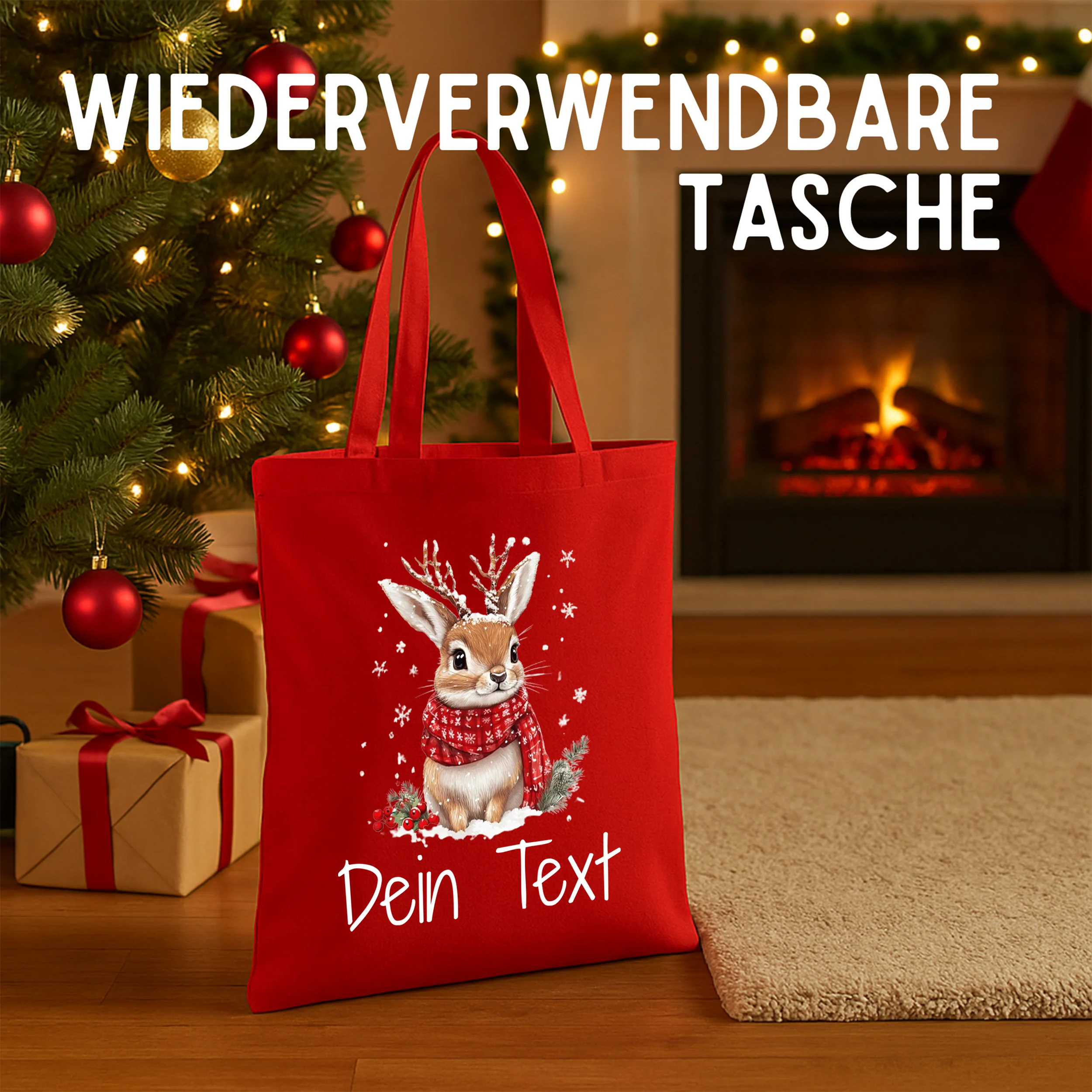Tasche Weihnachten - Fröhlicher Hase für festliche Stimmung - Image 2