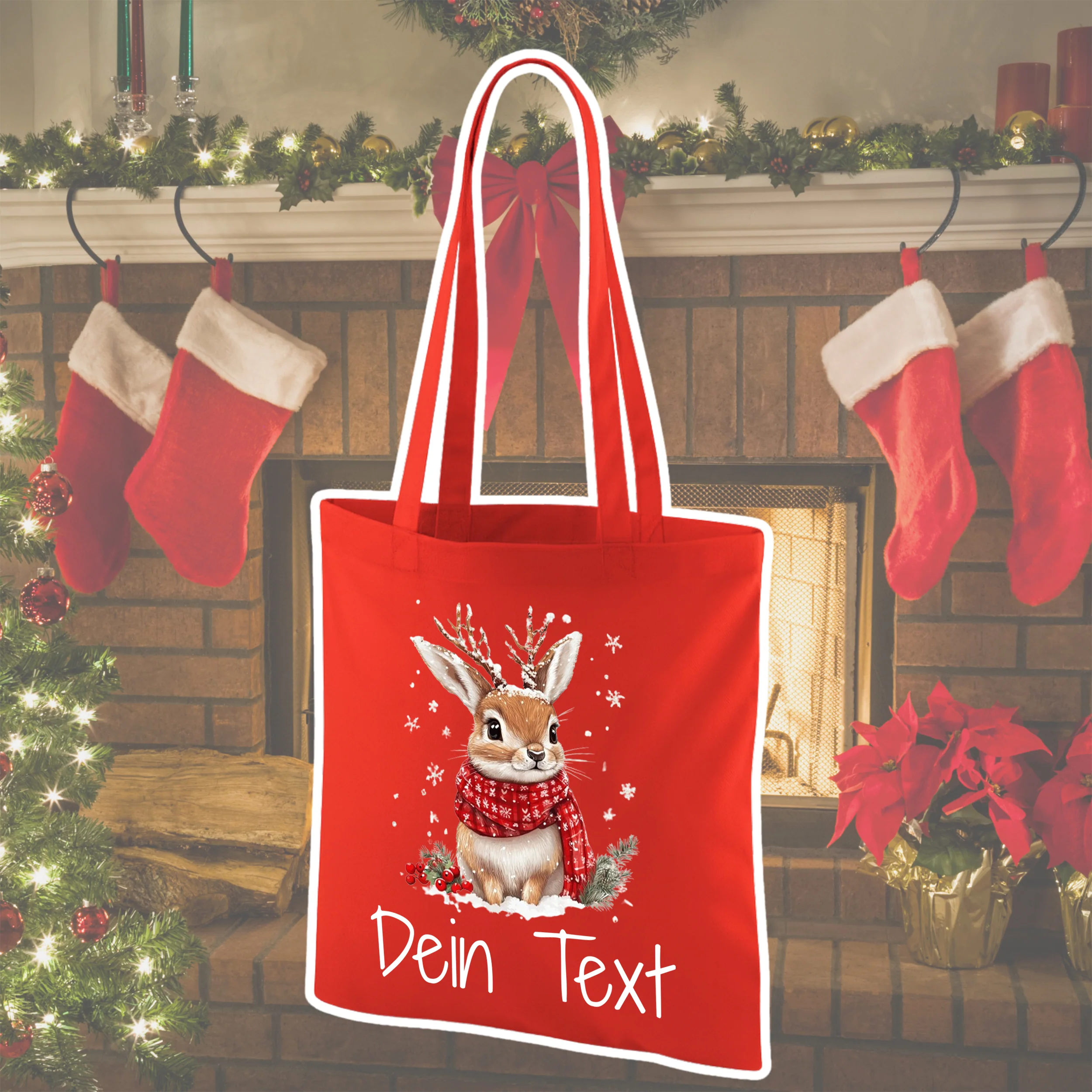 Tasche Weihnachten - Fröhlicher Hase für festliche Stimmung - Image 3