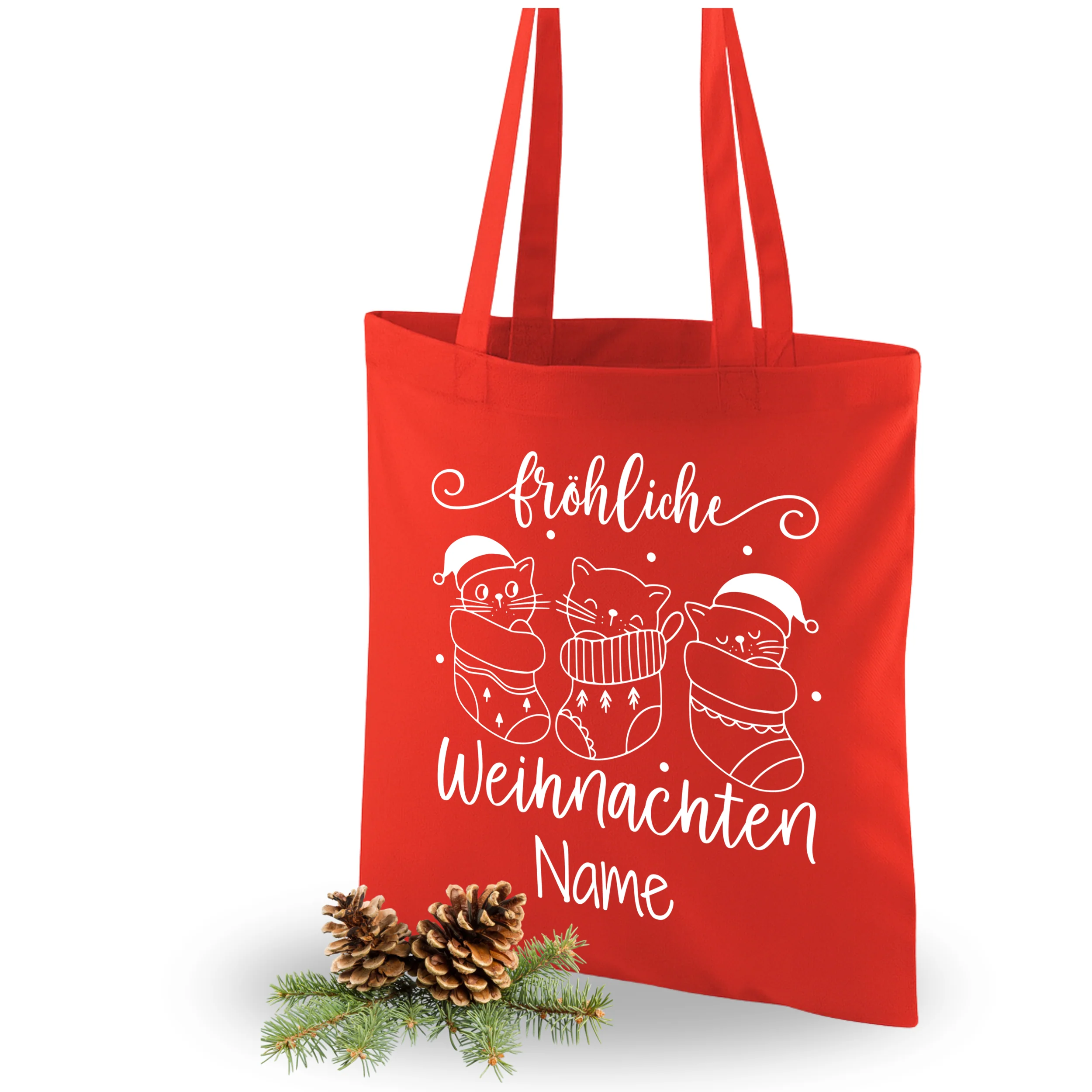 Tasche Weihnachten mit Katzenmotiven - Fröhliche Festtage