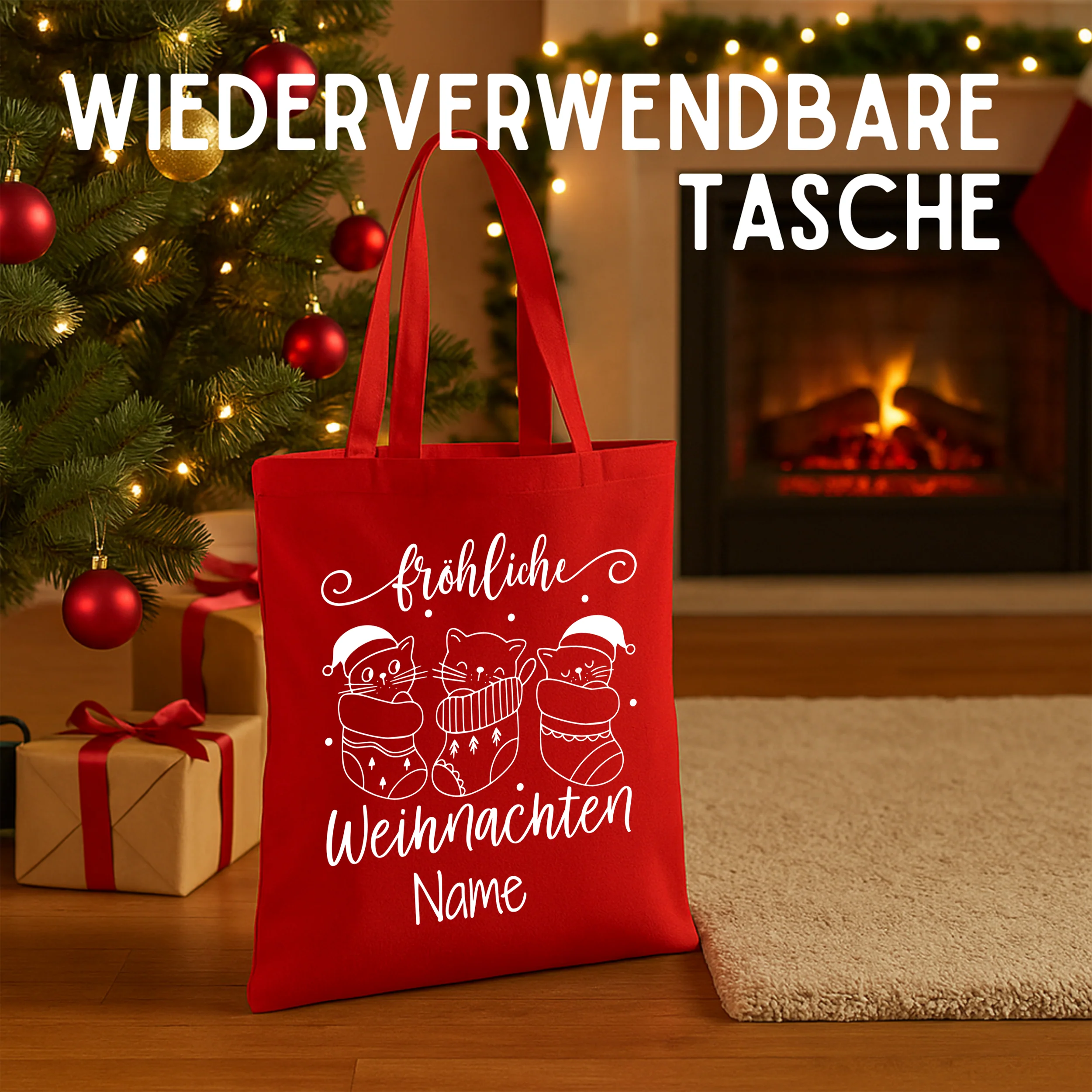 Tasche Weihnachten mit Katzenmotiven - Fröhliche Festtage - Image 2