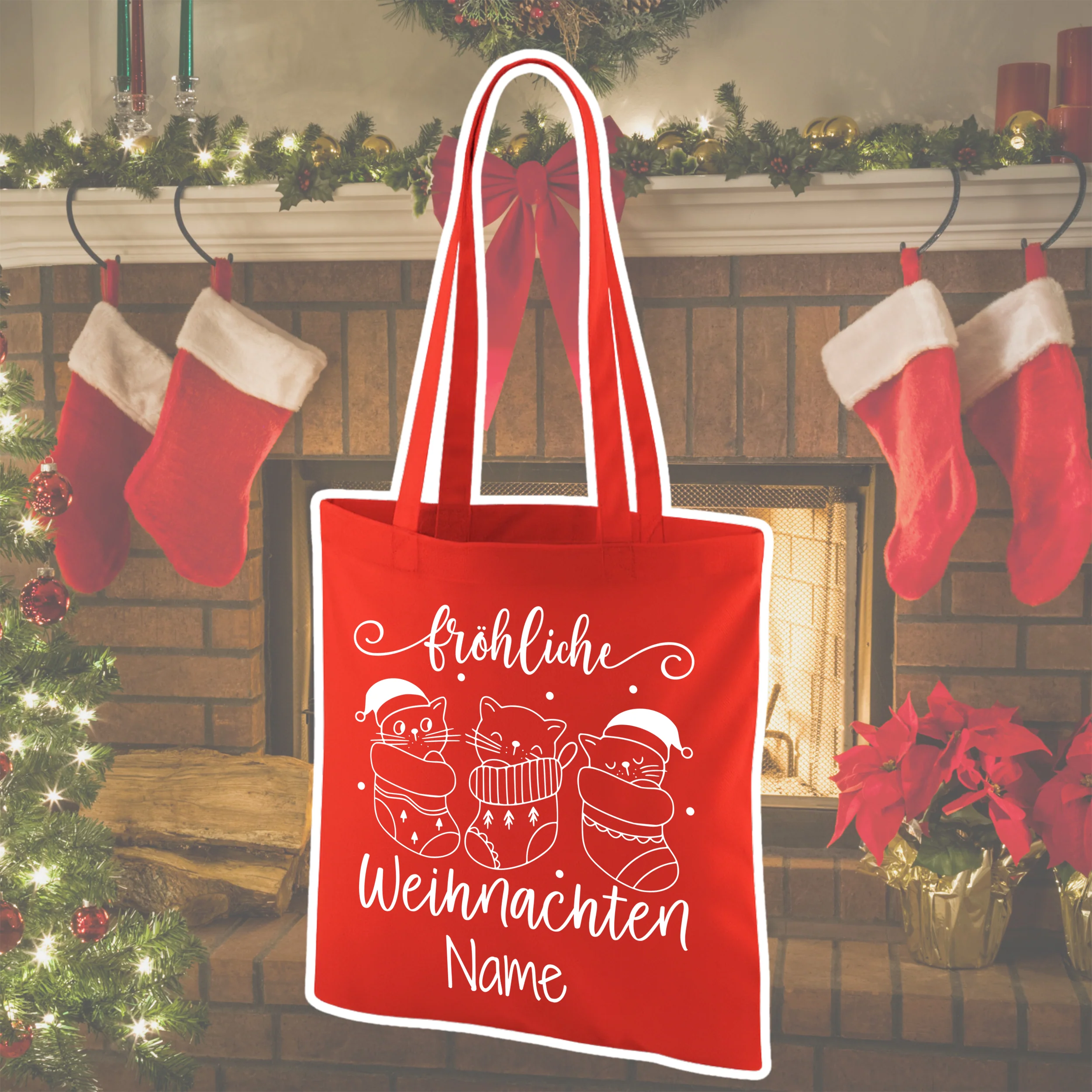 Tasche Weihnachten mit Katzenmotiven - Fröhliche Festtage - Image 3