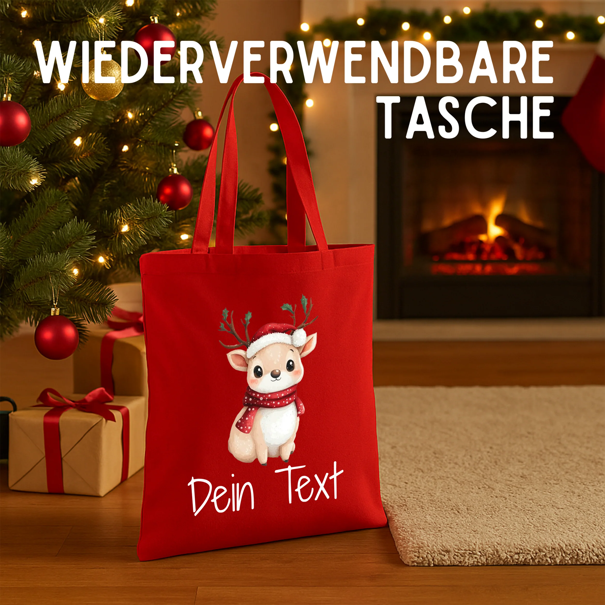 Tasche Weihnachten mit Reh - Ein fröhlicher Begleiter für die Feiertage - Image 2