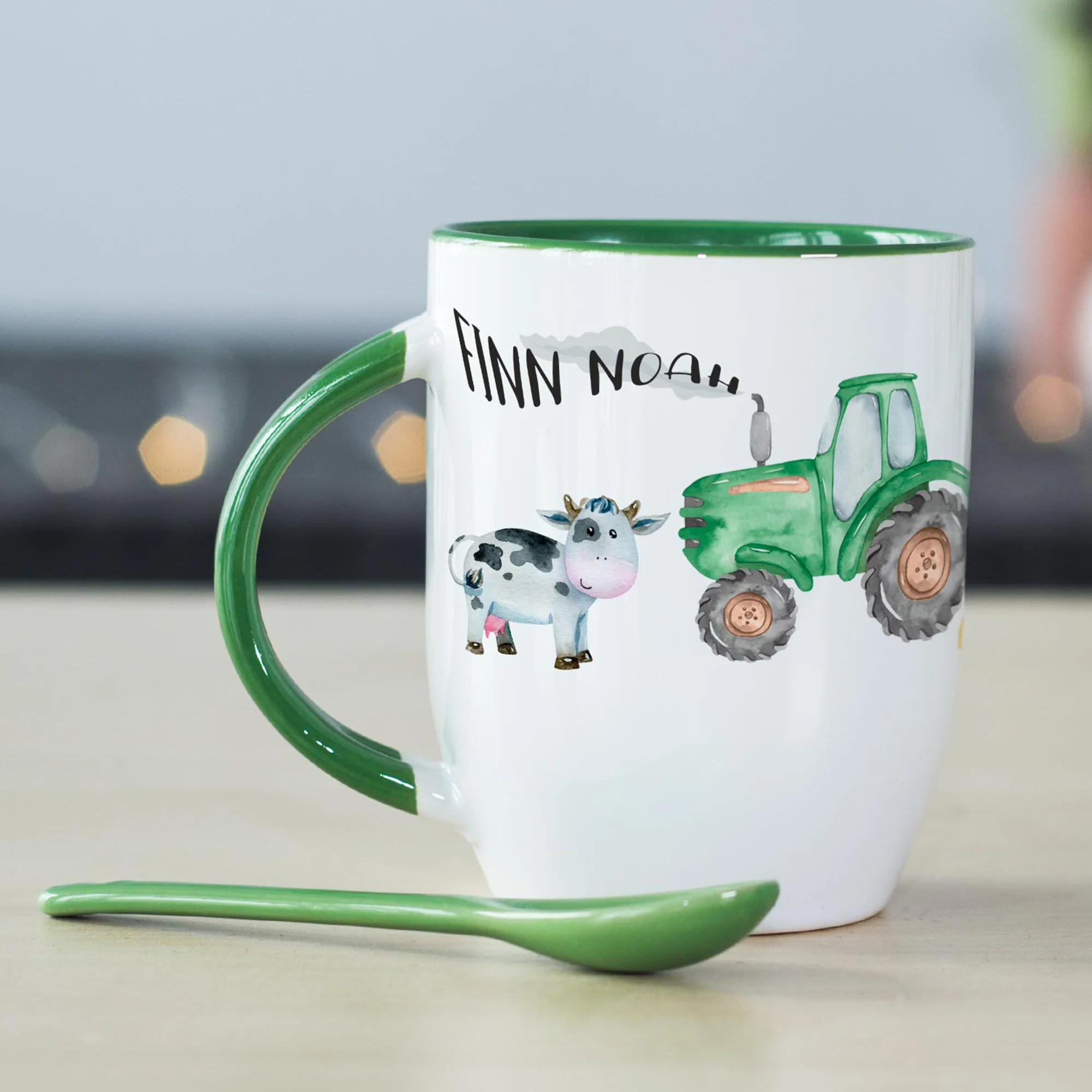 Tasse mit Löffel - Traktor in grün - Image 2