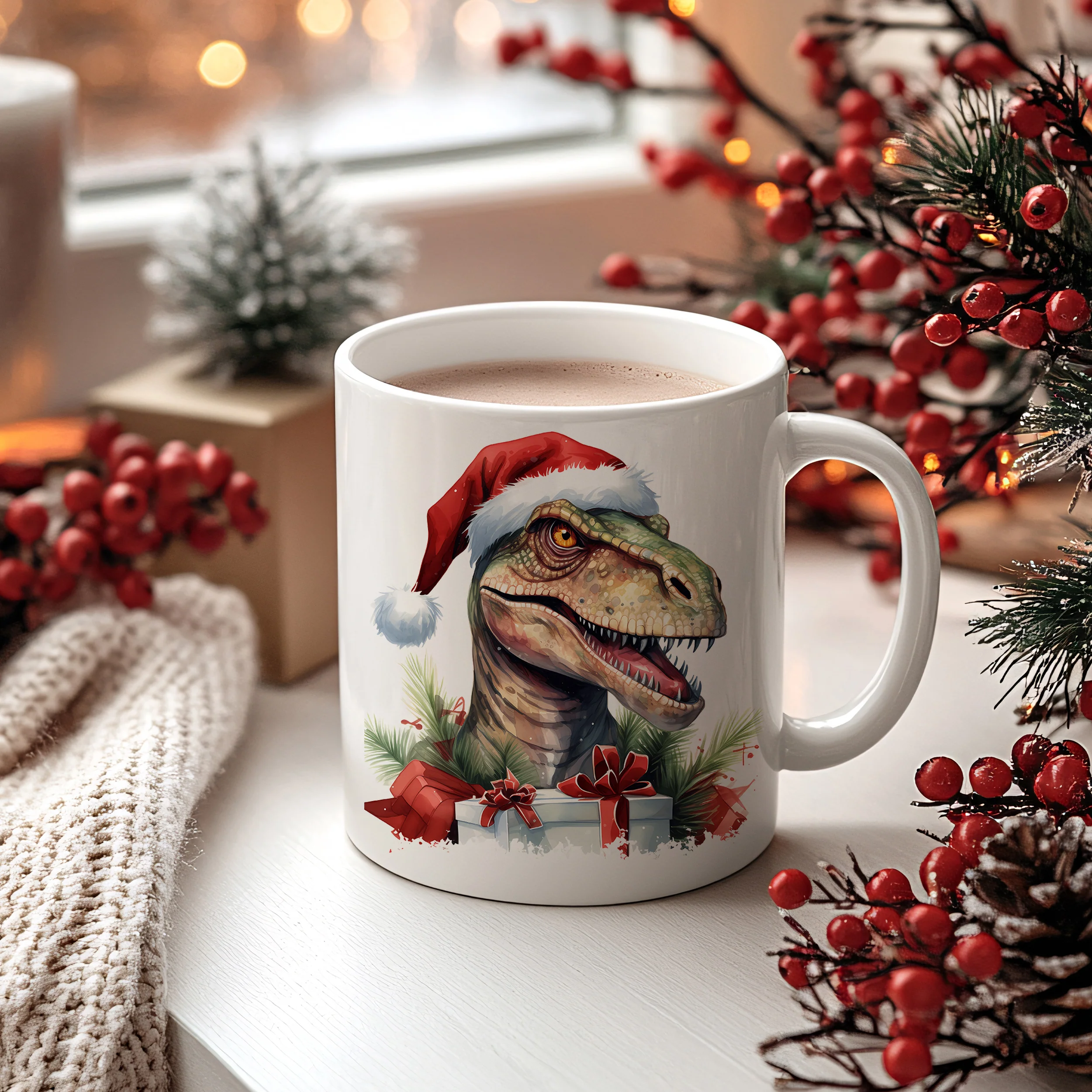 Tasse Dinosaurier mit Weihnachtsmütze - Image 2