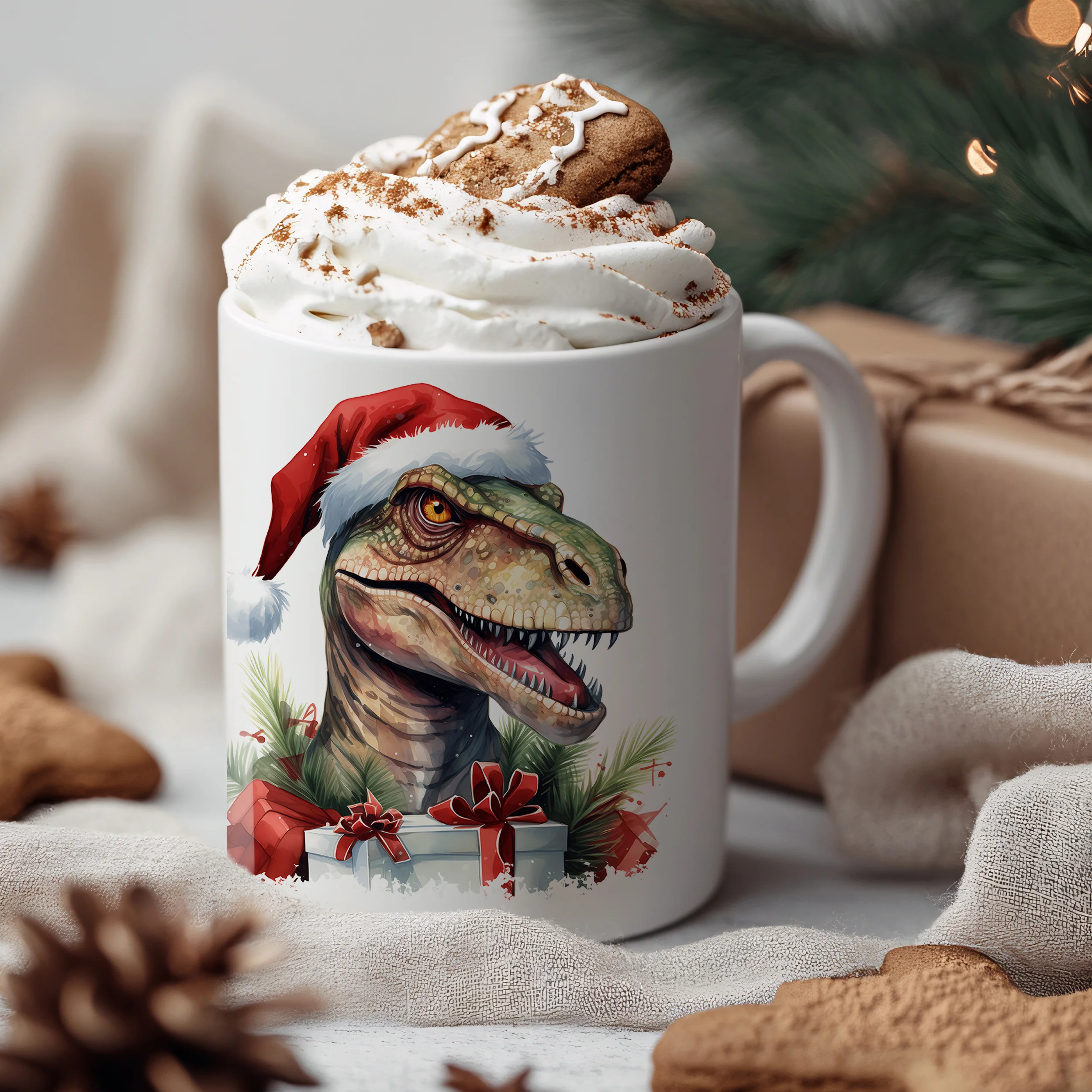 Tasse Dinosaurier mit Weihnachtsmütze - Image 3