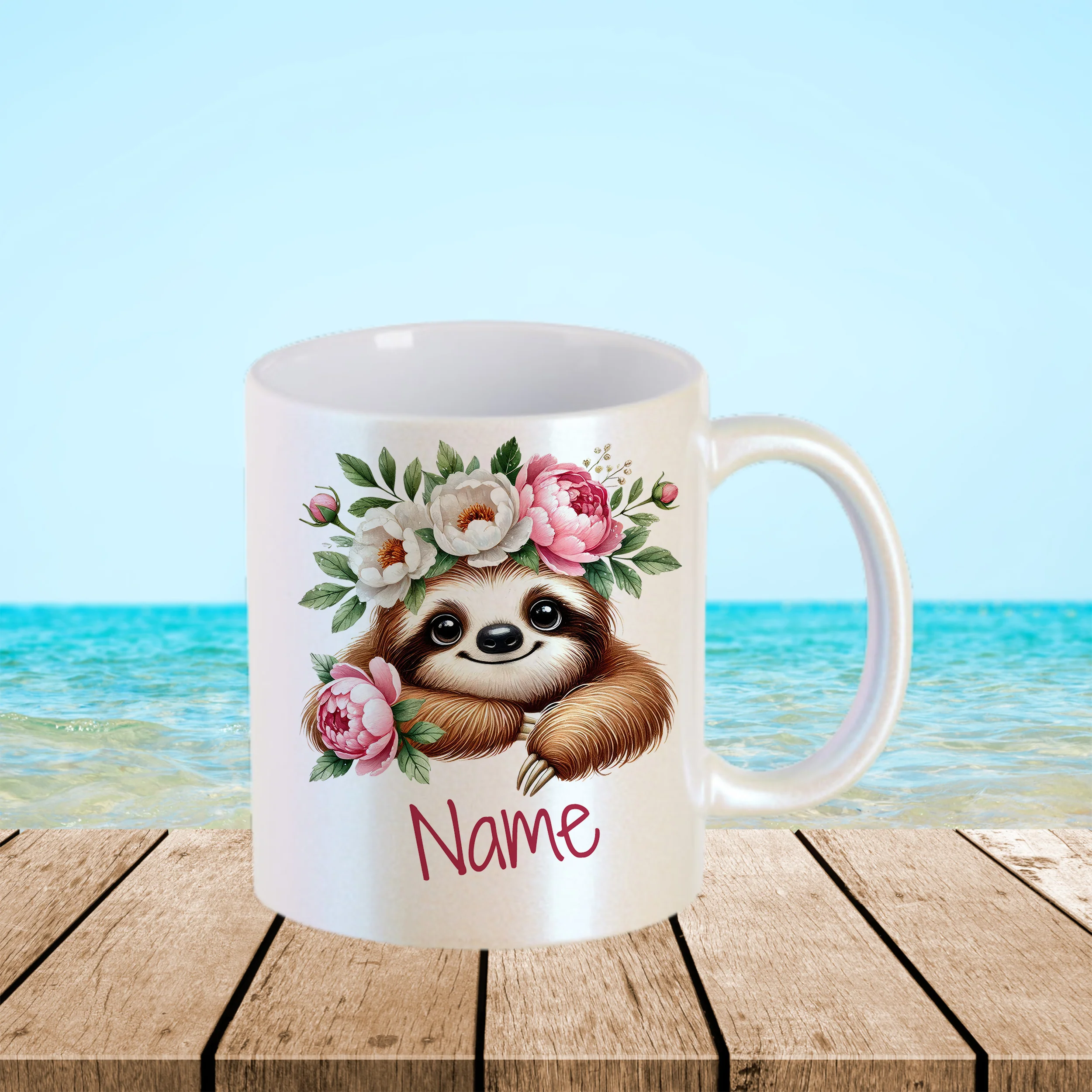 Tasse Faultier mit Blumen - Image 3