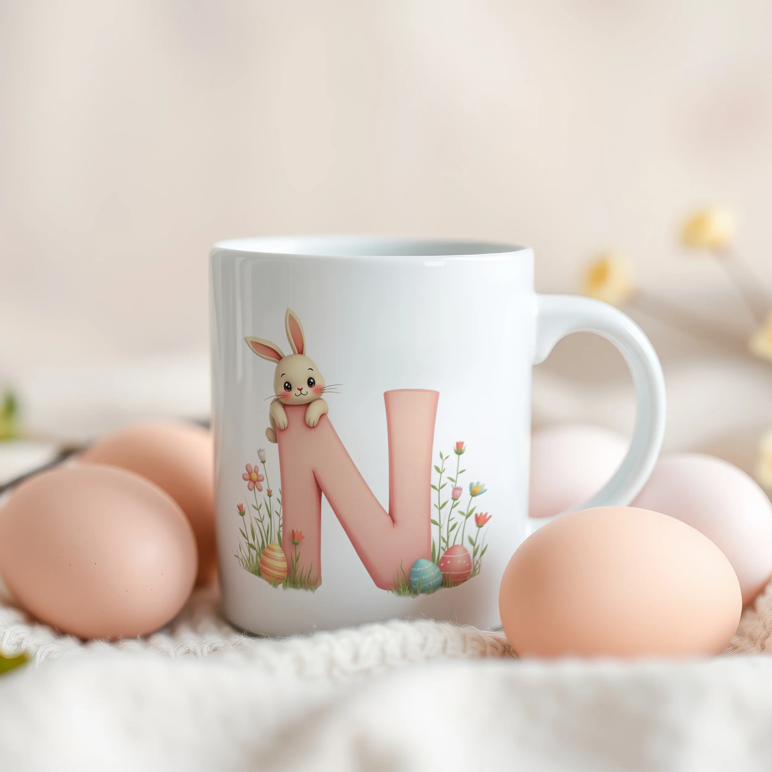 Tasse Hase mit Buchstaben N - Image 3