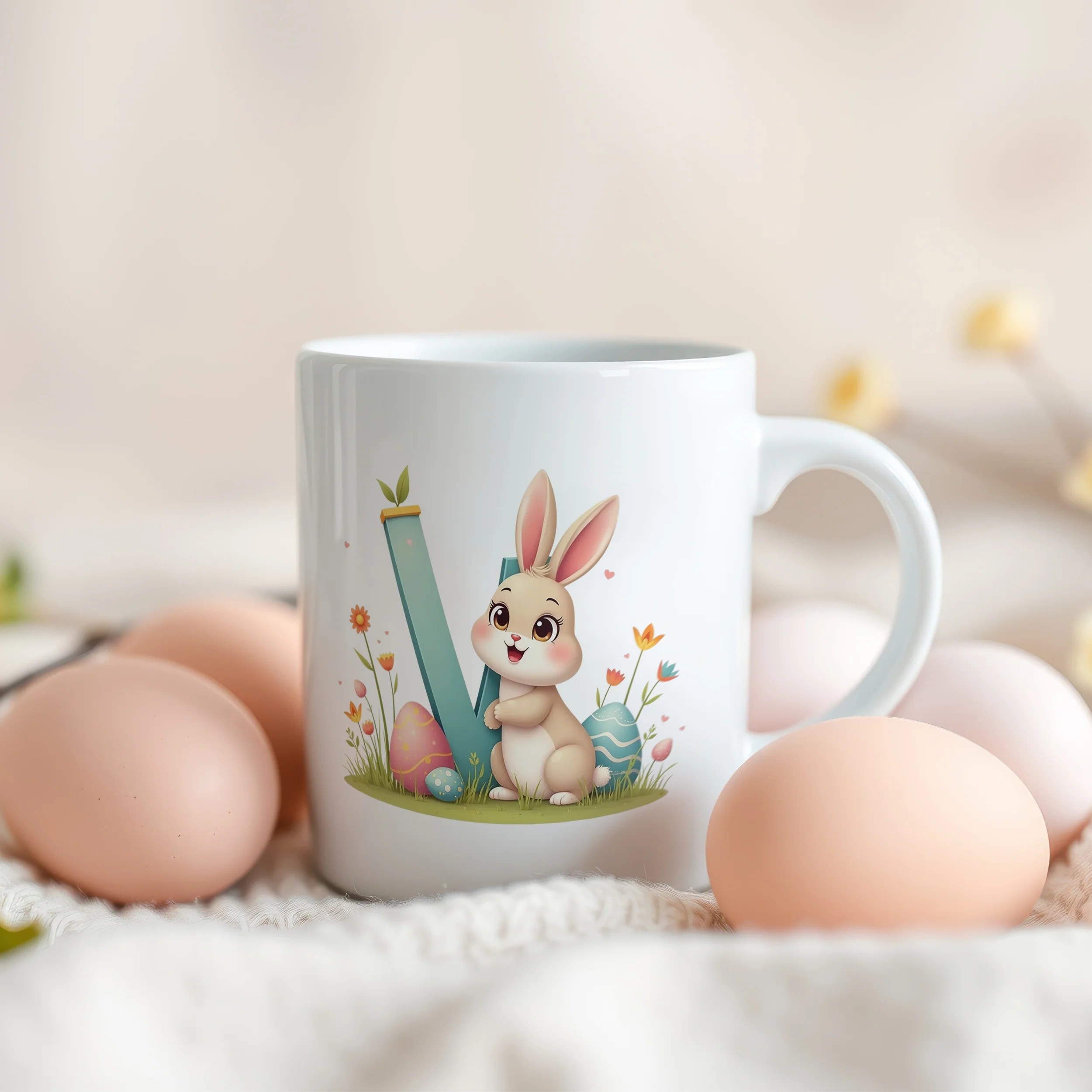 Tasse Hase mit Buchstaben V - Image 3