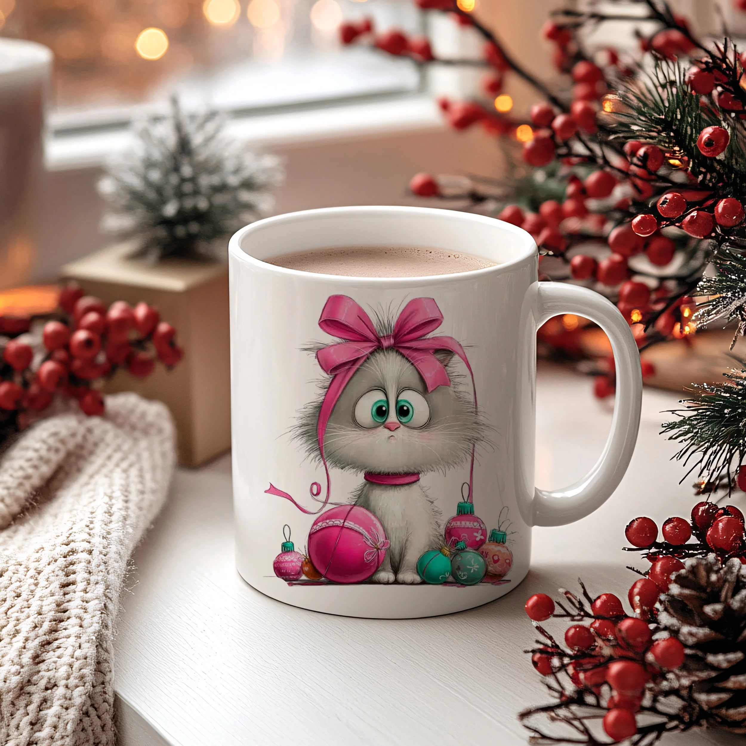 Tasse Kätzchen mit Weihnachtskugeln - Image 2