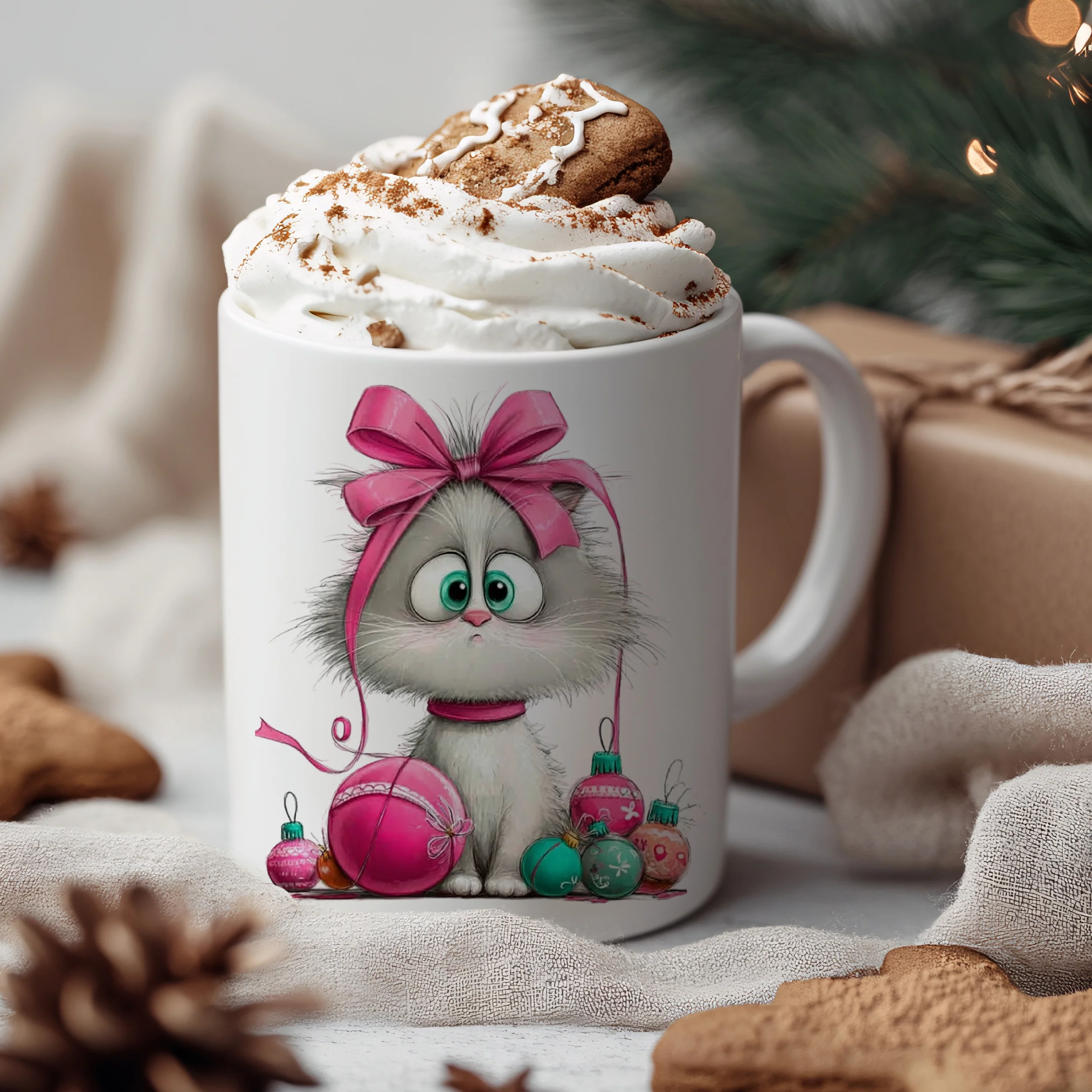 Tasse Kätzchen mit Weihnachtskugeln - Image 3