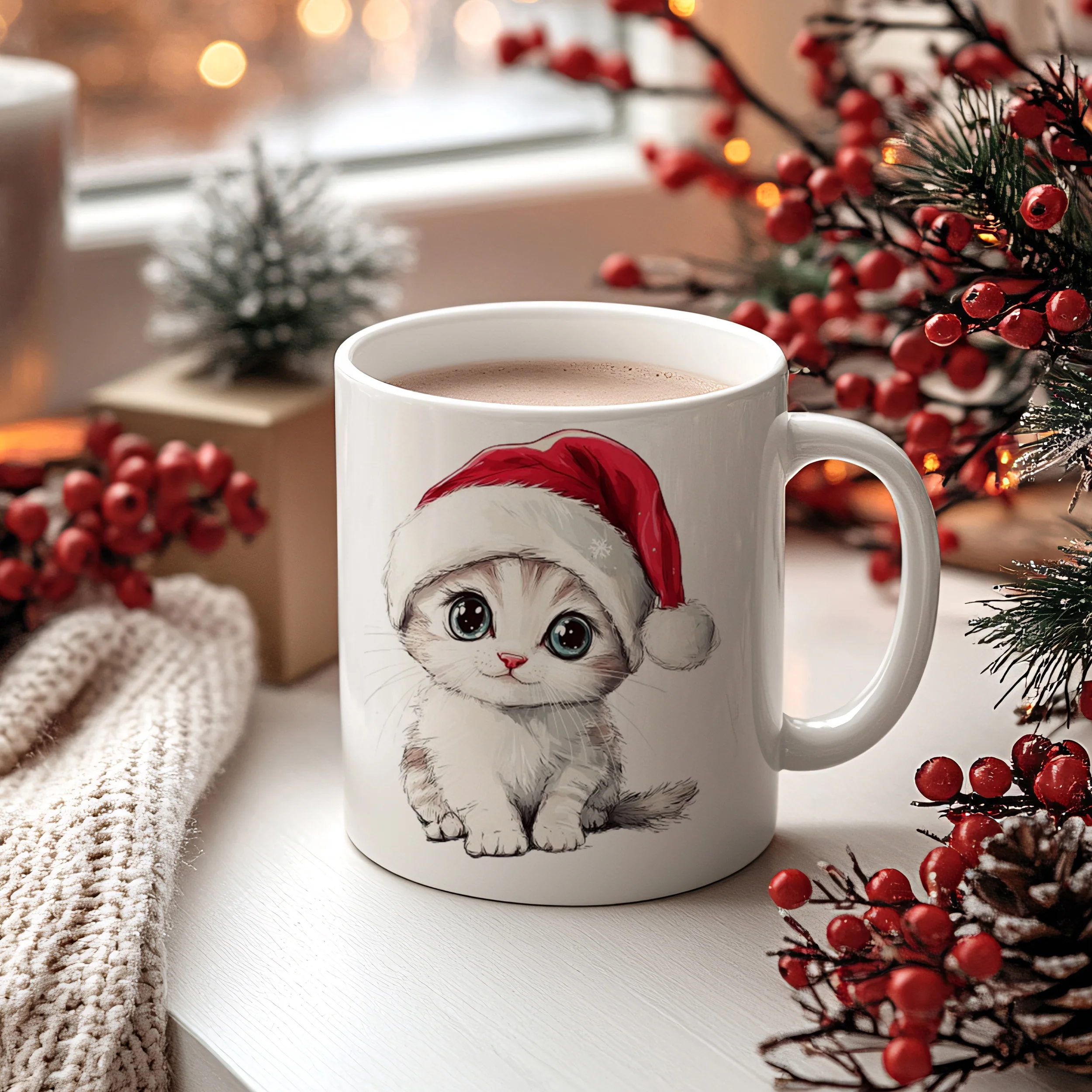 Tasse Kätzchen mit Weihnachtsmütze - Image 2
