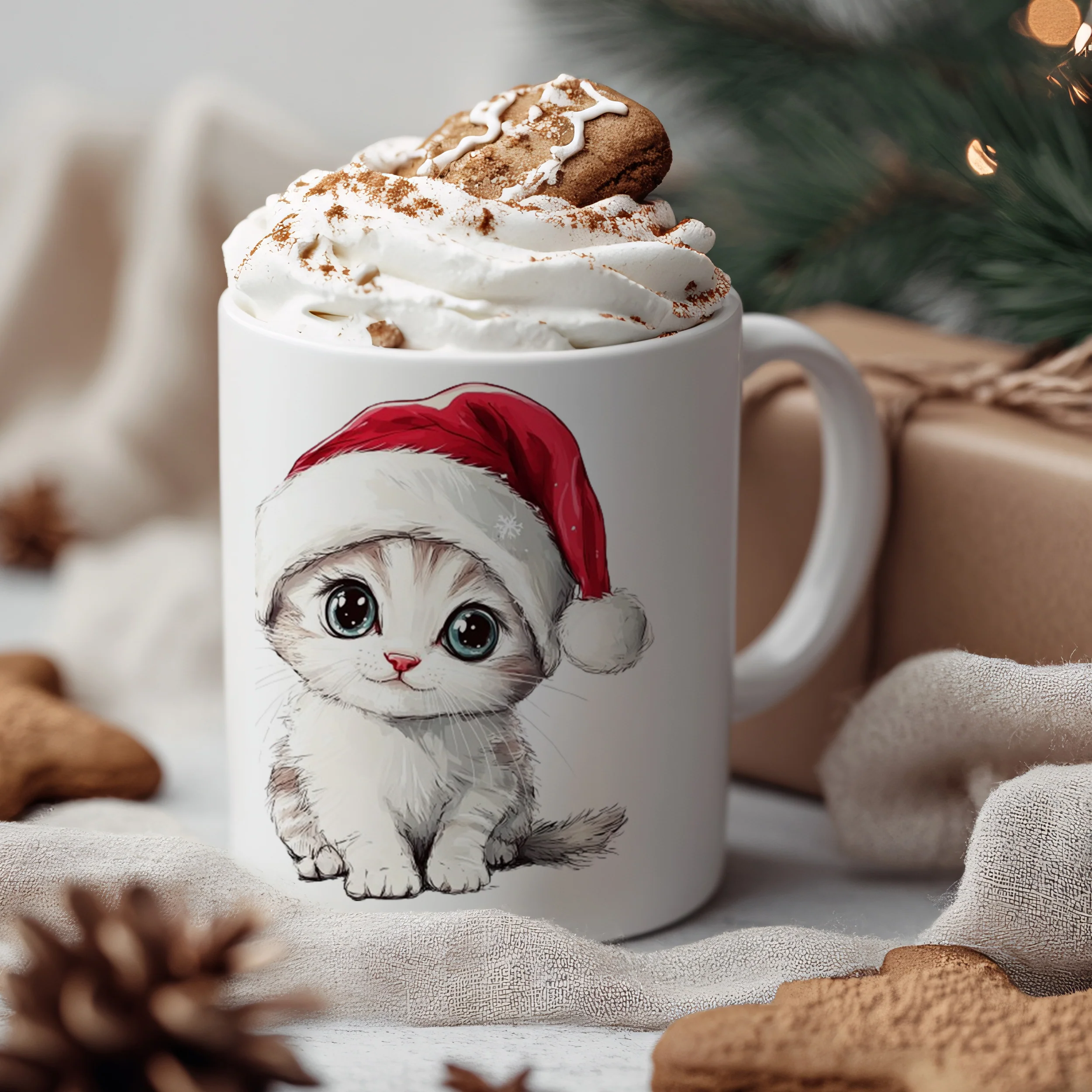 Tasse Kätzchen mit Weihnachtsmütze - Image 3