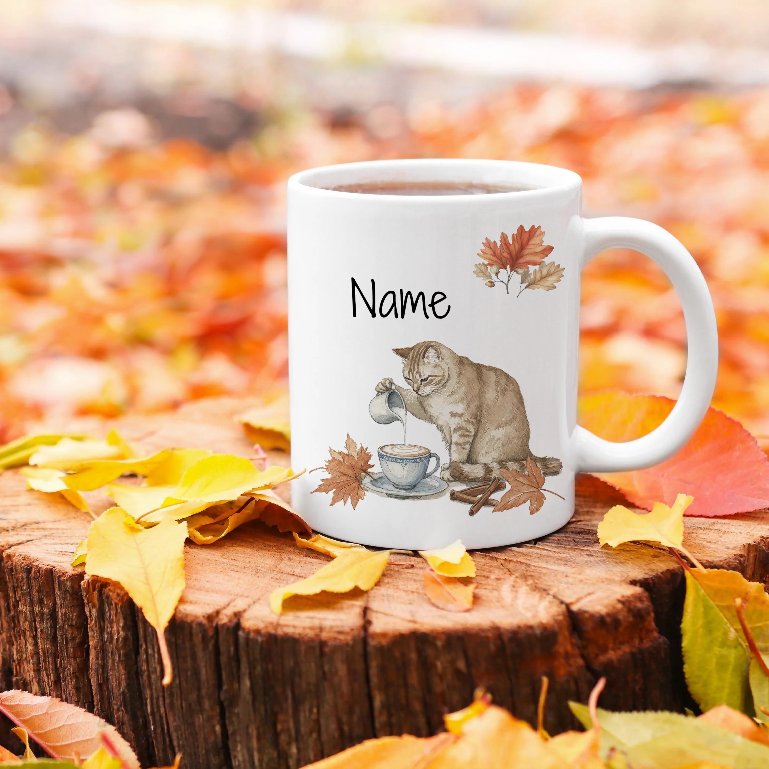 Tasse Katze mit Herbstlaub - Image 3