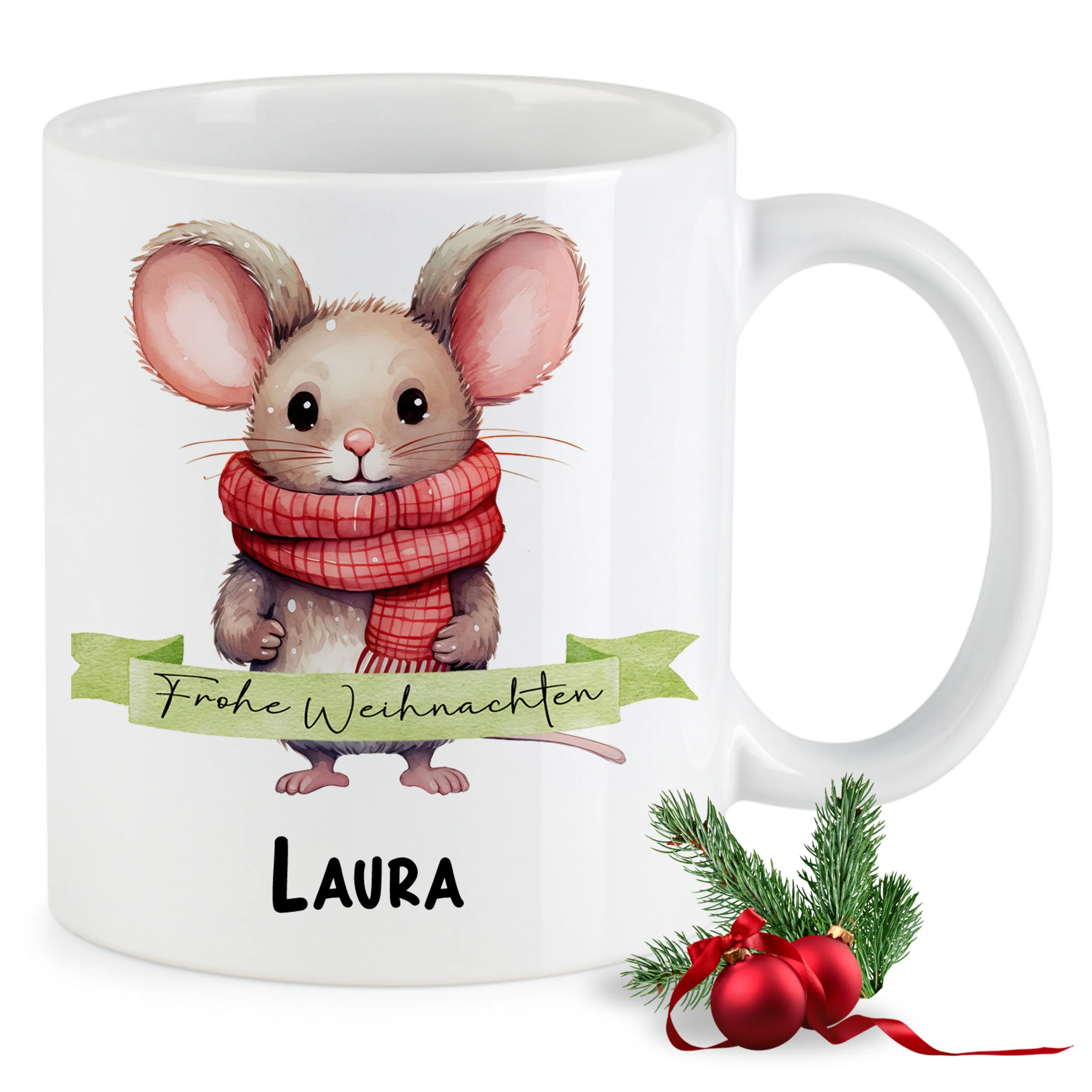 Tasse Maus - Frohe Weihnachten mit persönlichem Namen