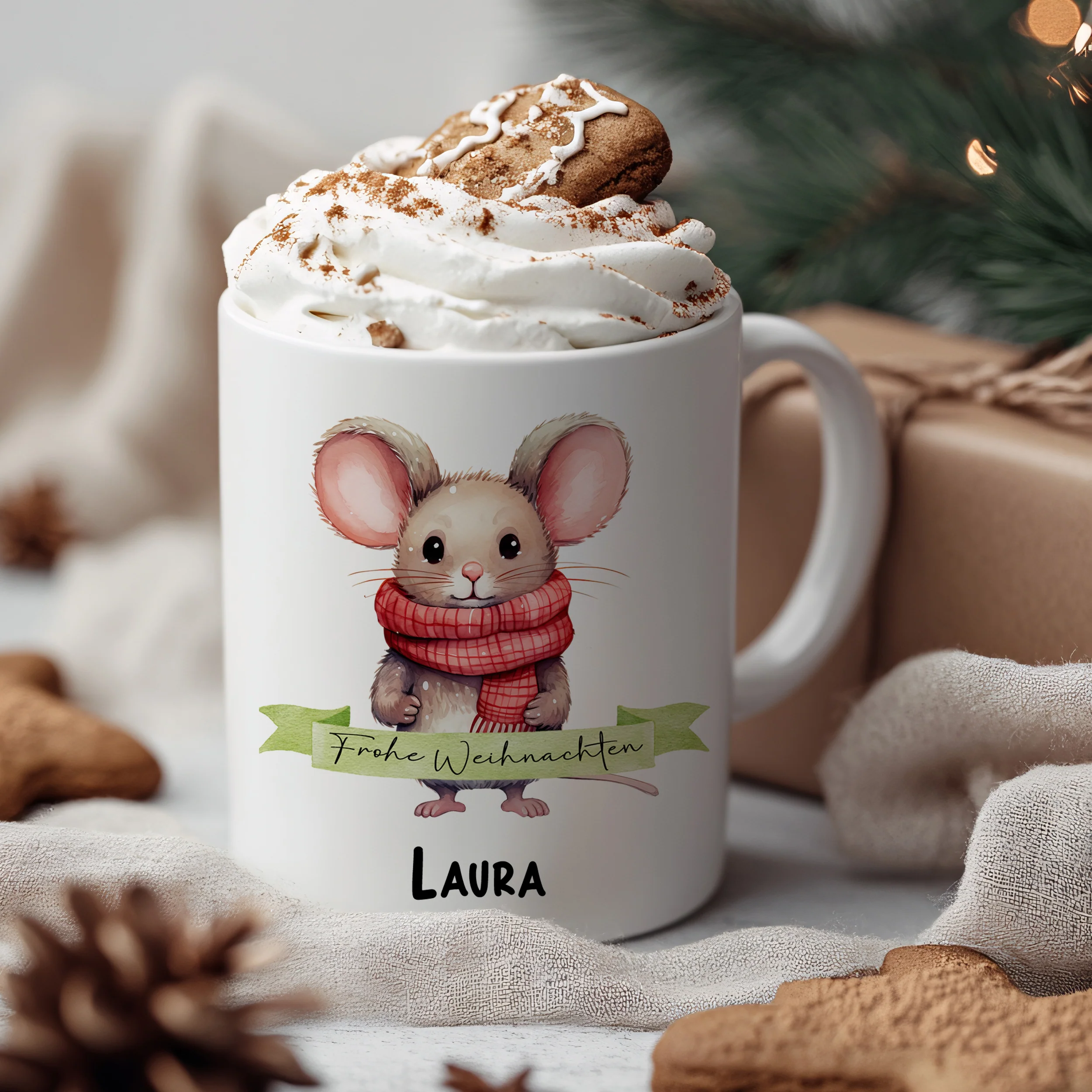 Tasse Maus - Frohe Weihnachten mit persönlichem Namen - Image 3